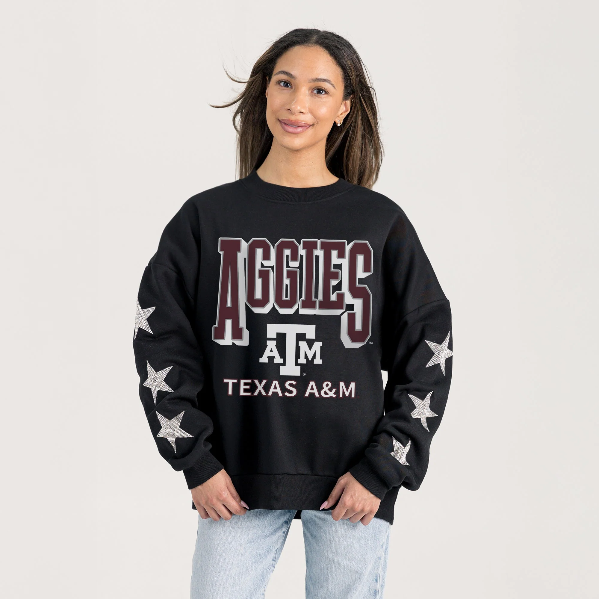 TEXAS A&M AGGIES PURE VICTORY EMBELLISHED STAR SLEEVE CREWNECK PULLOVER - Image 2