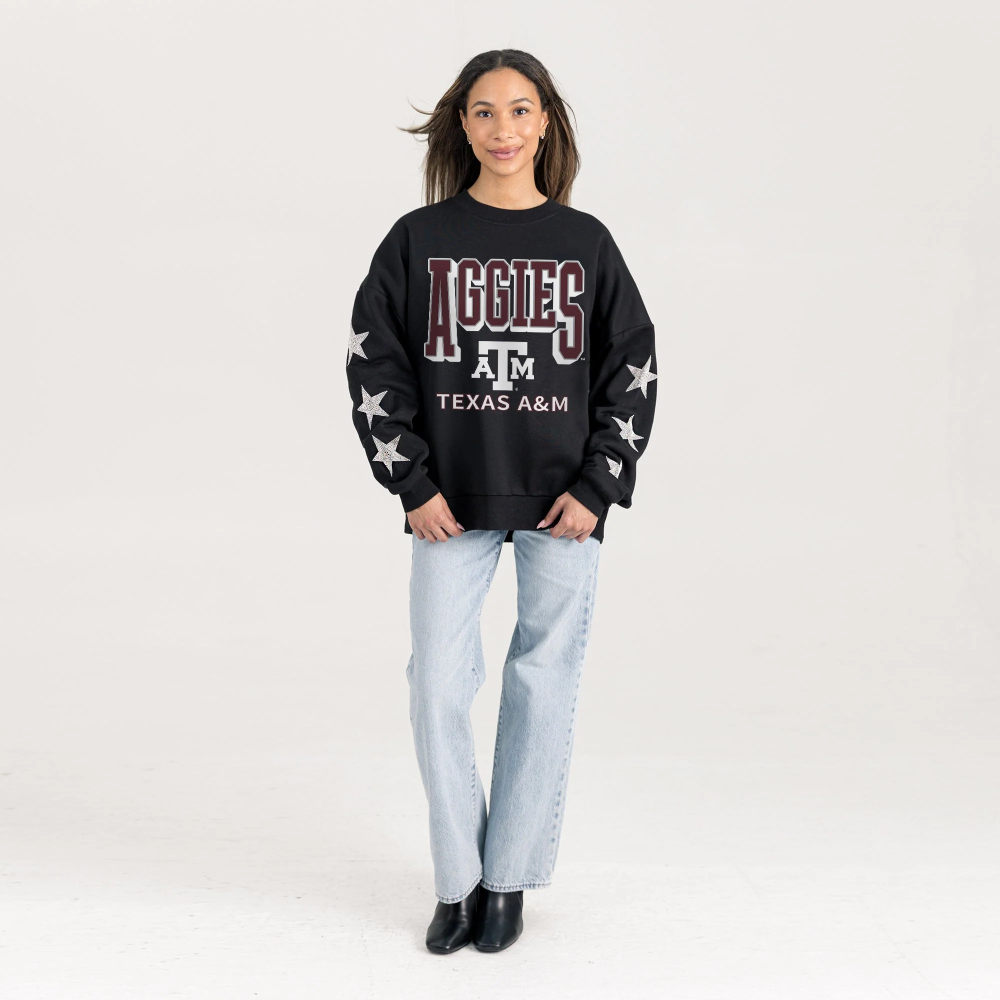 TEXAS A&M AGGIES PURE VICTORY EMBELLISHED STAR SLEEVE CREWNECK PULLOVER - Image 4