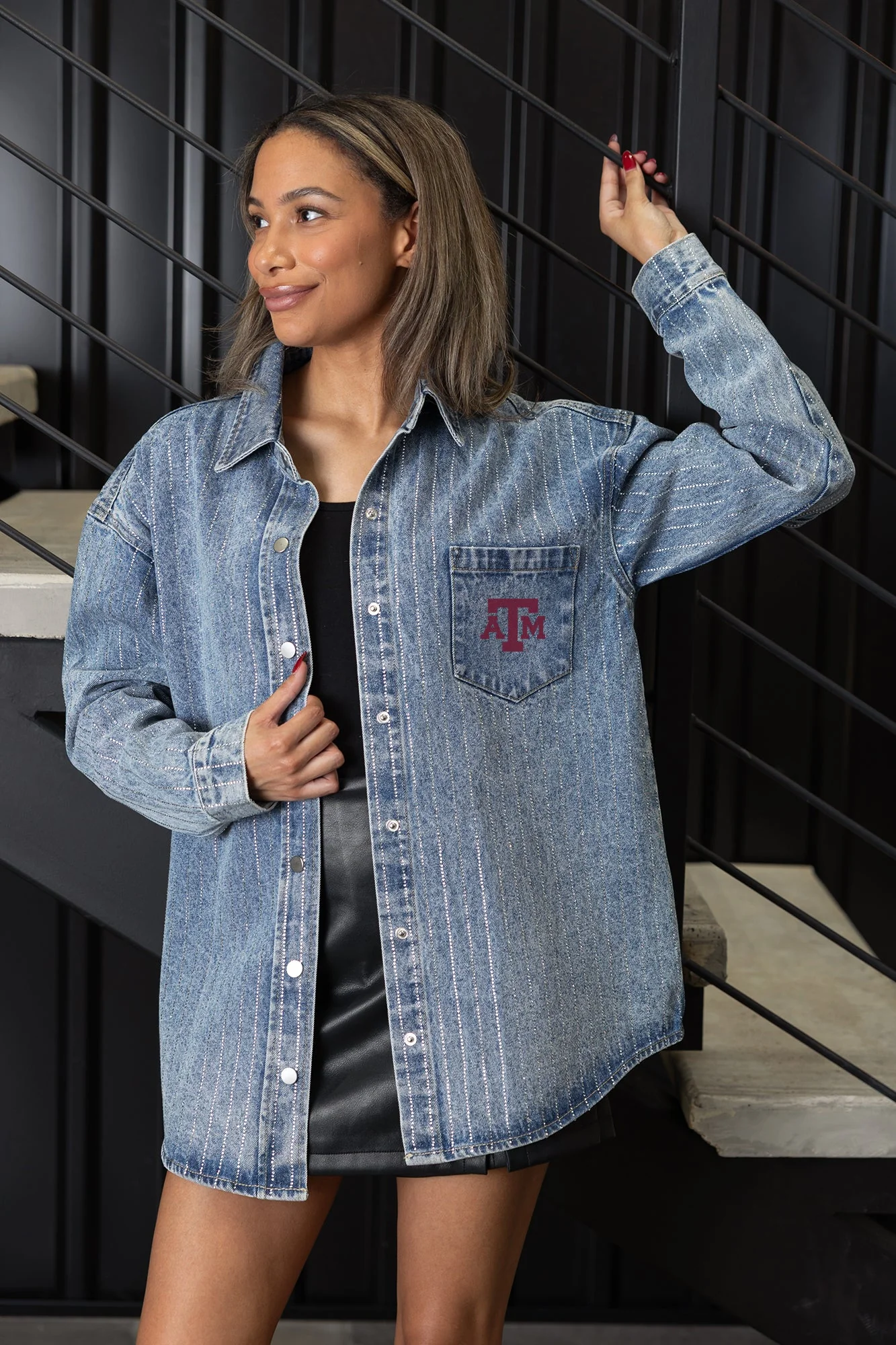 TEXAS A&M AGGIES STYLE'S THE LIMIT MICRO-RHINESTONE DENIM OVERSHIRT