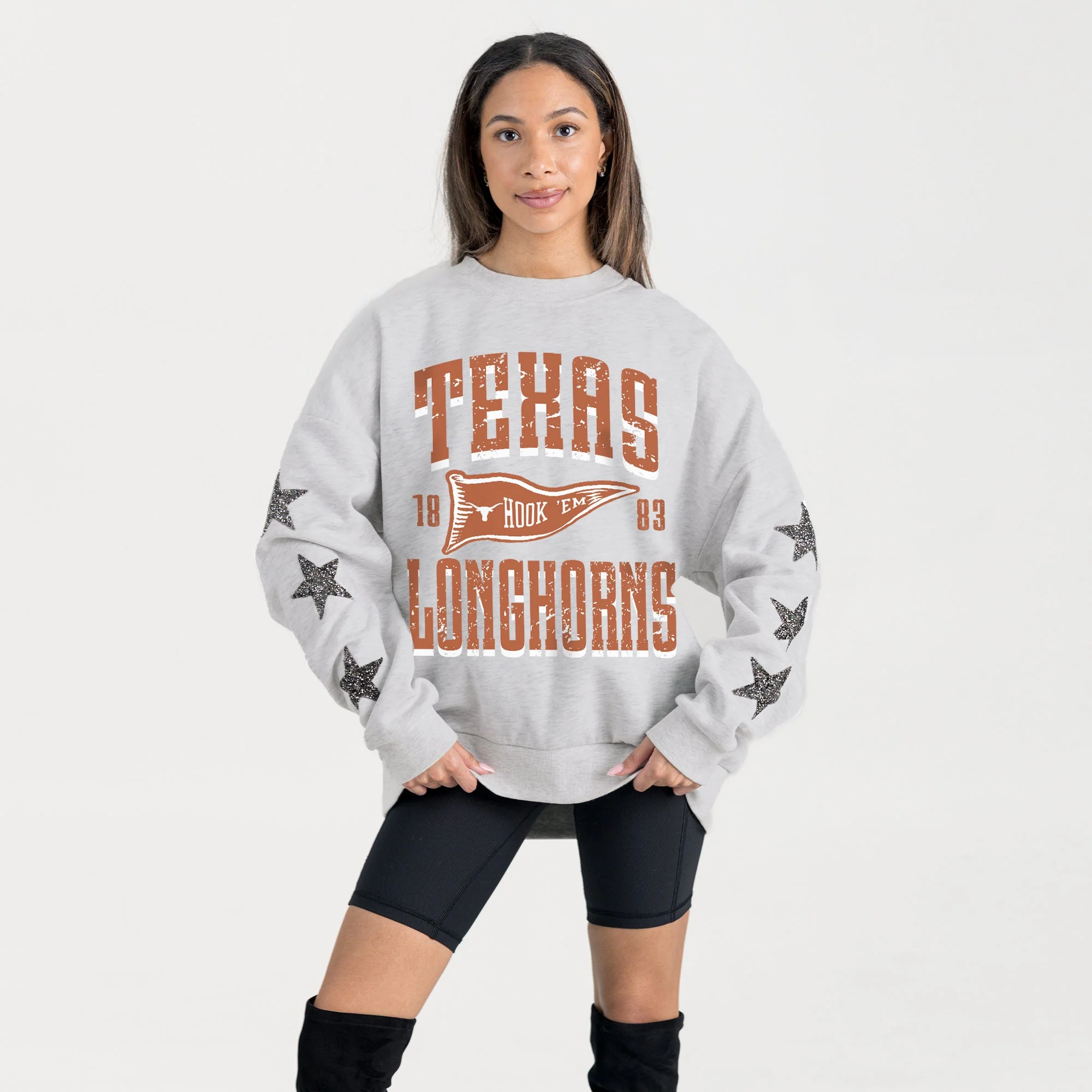 TEXAS LONGHORNS PENNANT PRIDE EMBELLISHED STAR SLEEVE CREWNECK PULLOVER - Image 3