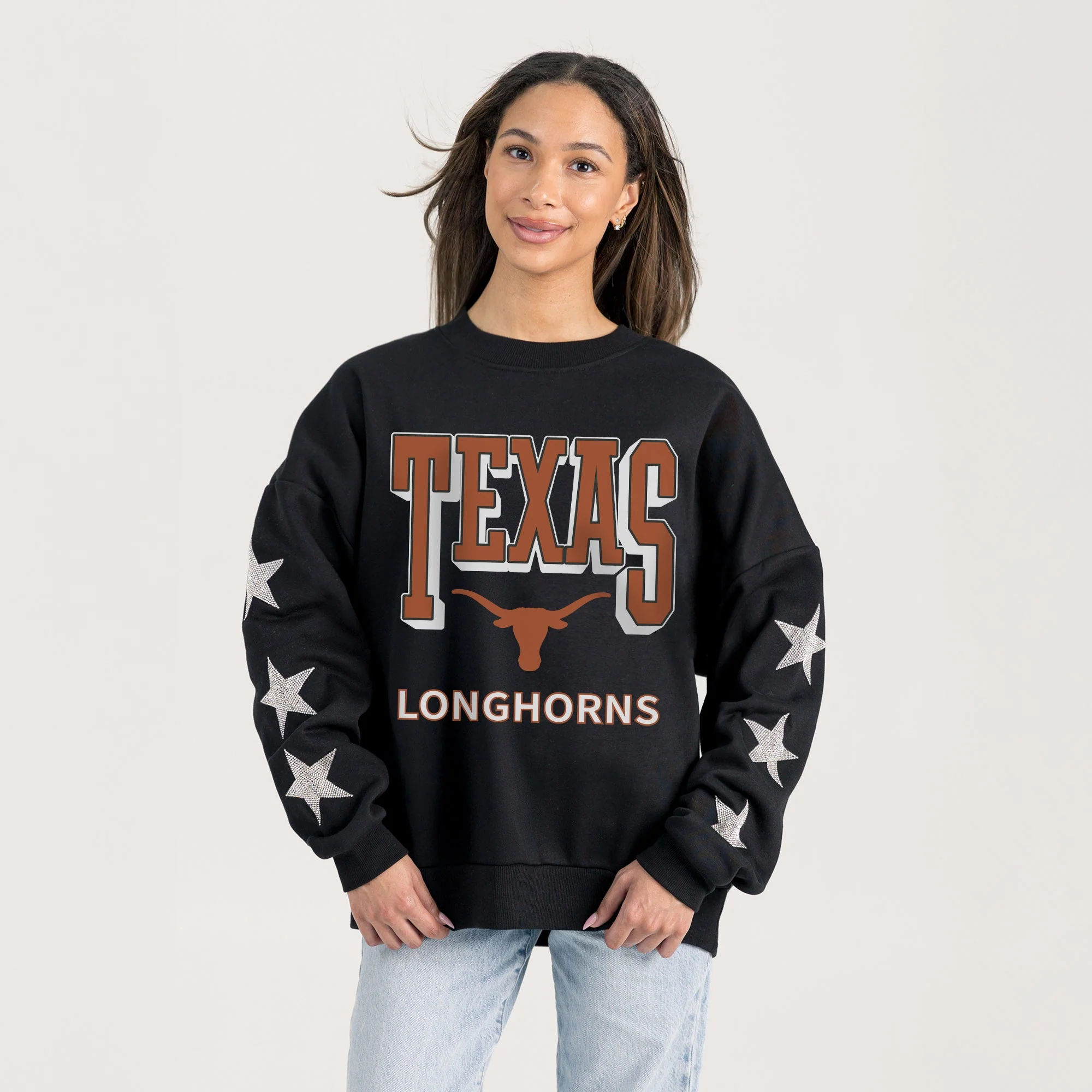 TEXAS LONGHORNS PURE VICTORY EMBELLISHED STAR SLEEVE CREWNECK PULLOVER - Image 2