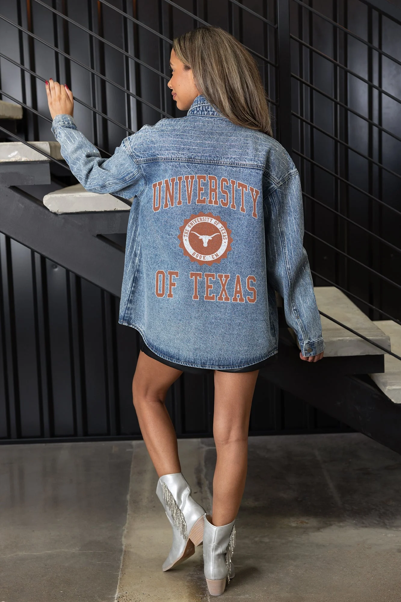TEXAS LONGHORNS STYLE'S THE LIMIT MICRO-RHINESTONE DENIM OVERSHIRT - Image 2