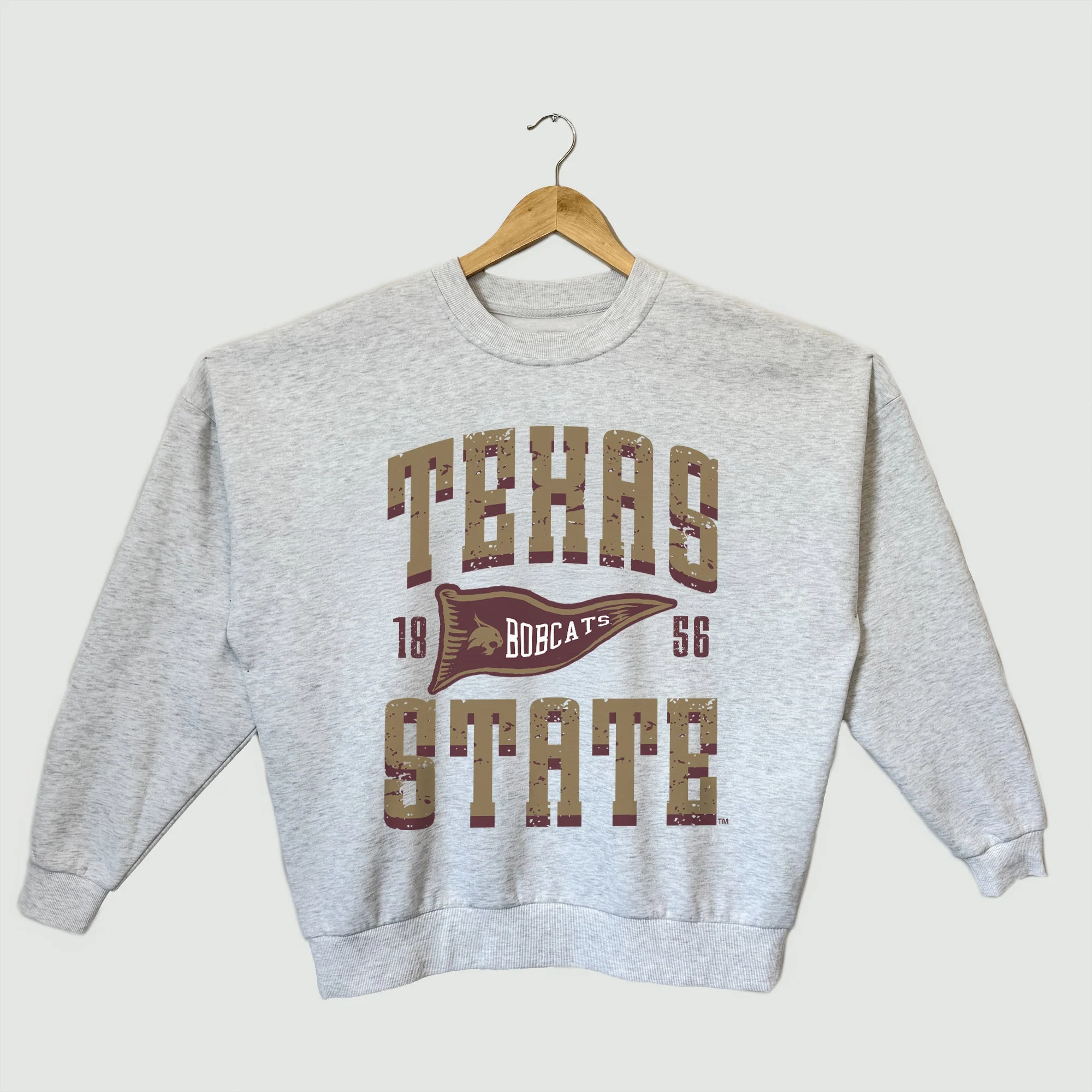 TEXAS STATE BOBCATS PENNANT PRIDE PREMIUM FLEECE DROP SHOULDER CREWNECK PULLOVER