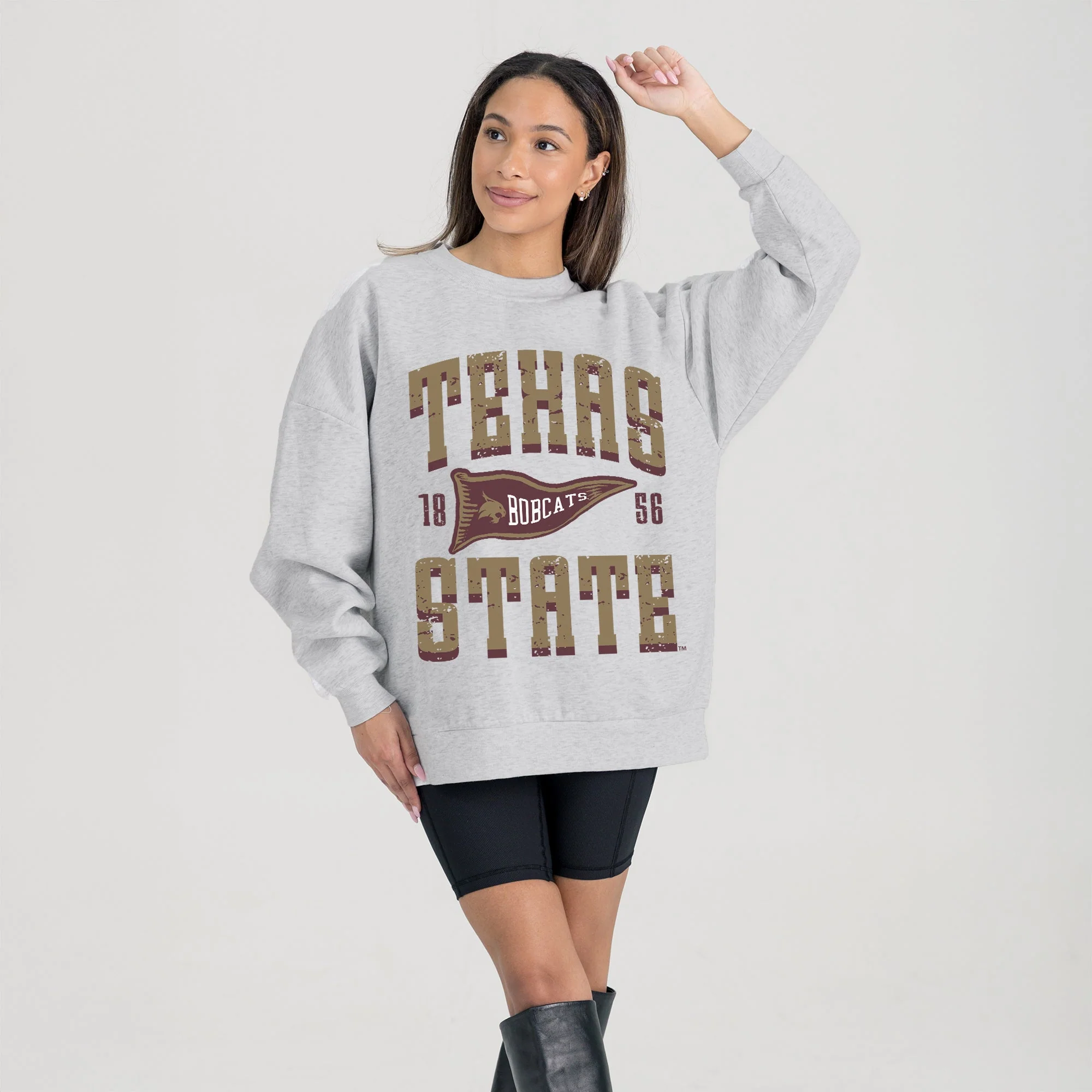 TEXAS STATE BOBCATS PENNANT PRIDE PREMIUM FLEECE DROP SHOULDER CREWNECK PULLOVER - Image 4