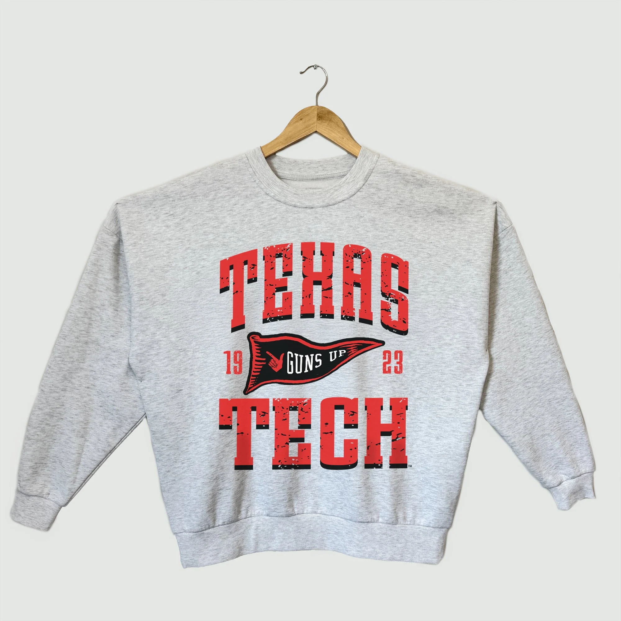 TEXAS TECH RED RAIDERS PENNANT PRIDE PREMIUM FLEECE DROP SHOULDER CREWNECK PULLOVER