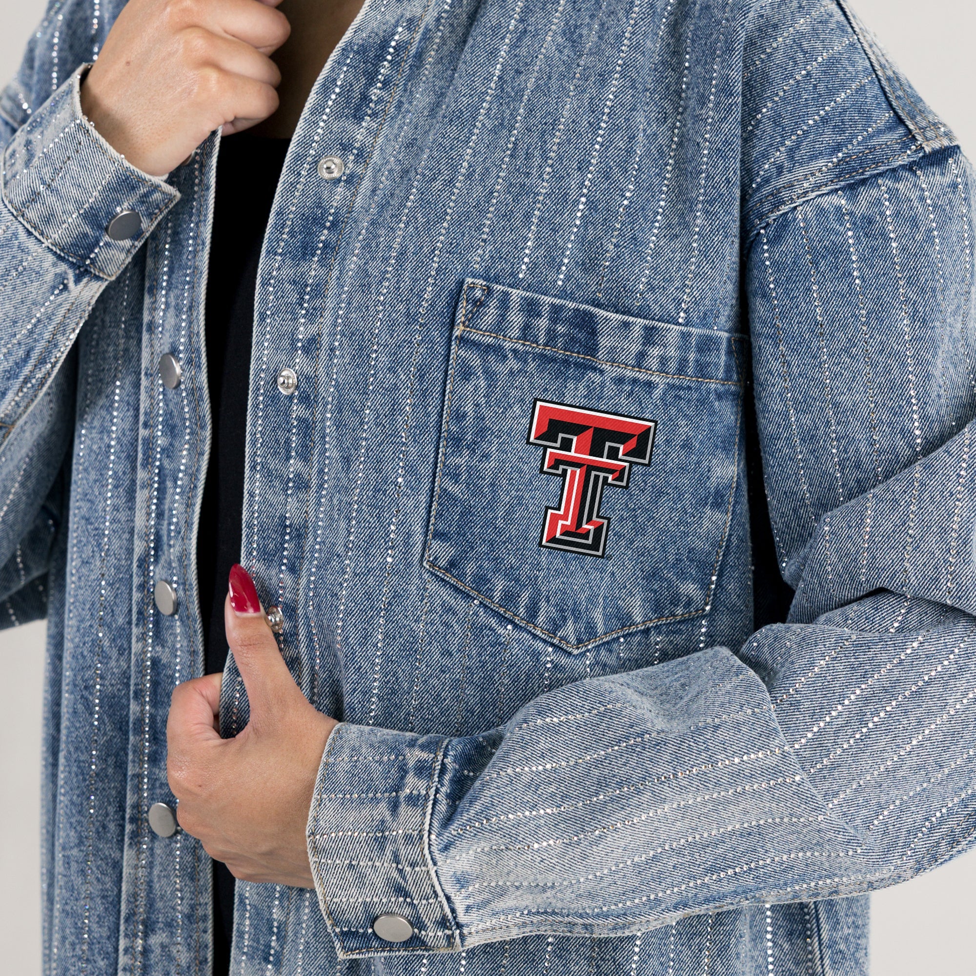 TEXAS TECH RED RAIDERS STYLE'S THE LIMIT MICRO-RHINESTONE DENIM OVERSHIRT - Image 5