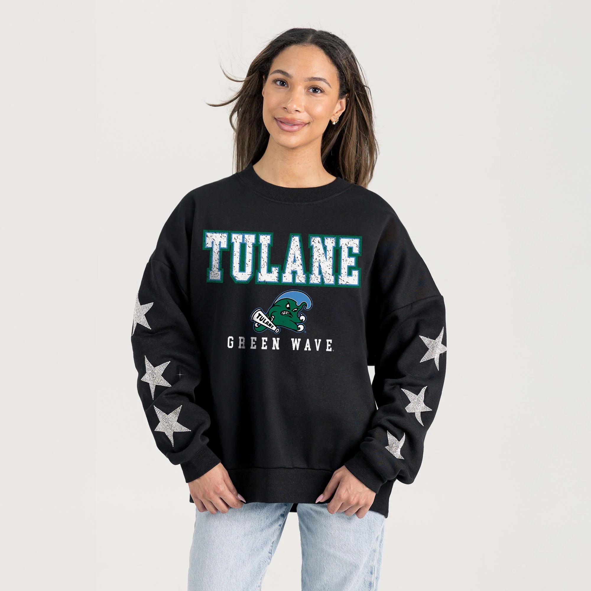 TULANE GREEN WAVE VELOCITY STAR EMBELLISHED CREW SWEATSHIRT - Image 5