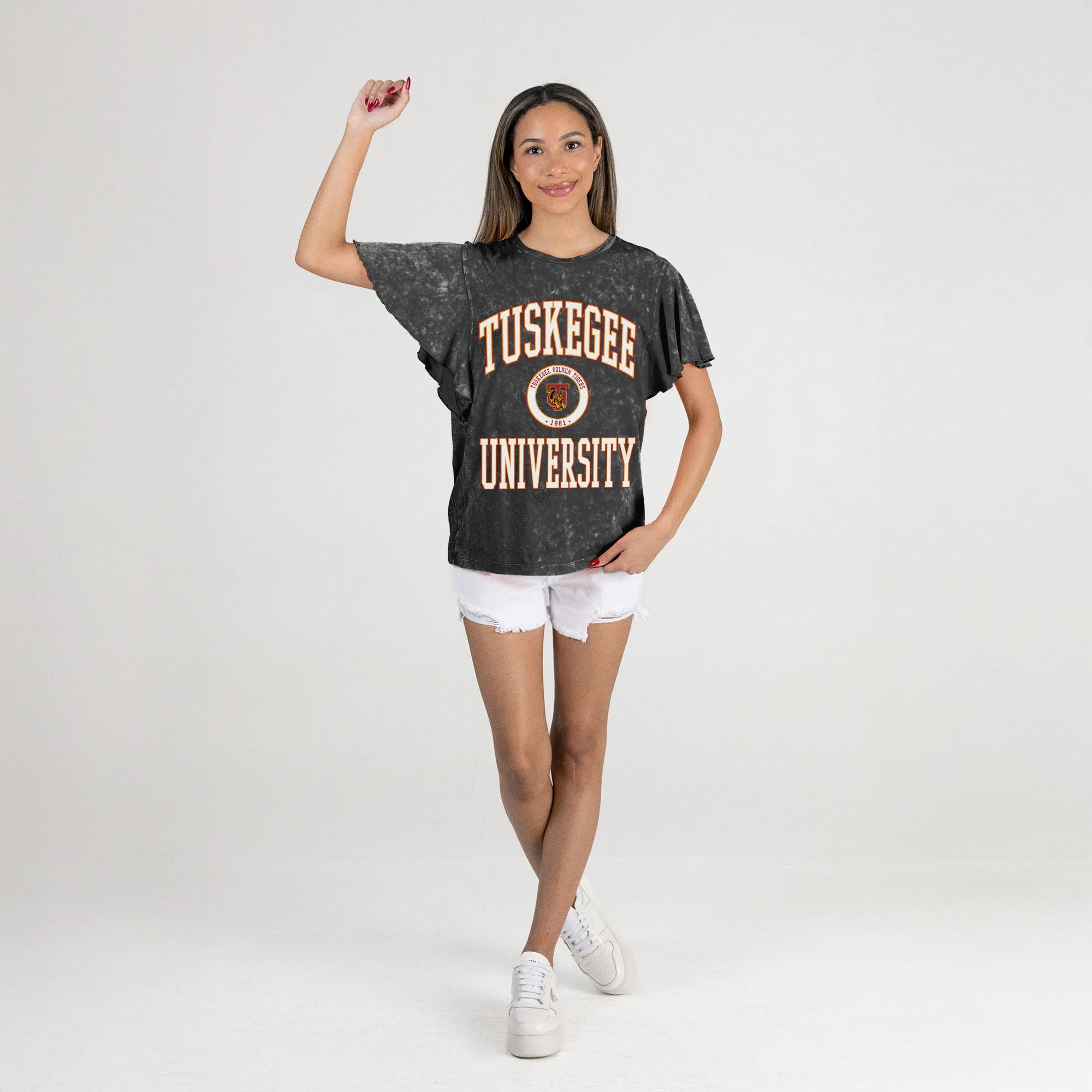TUSKEGEE GOLDEN TIGERS VICTORY MODE FLUTTER SLEEVE TEE IN BLACK - Image 6