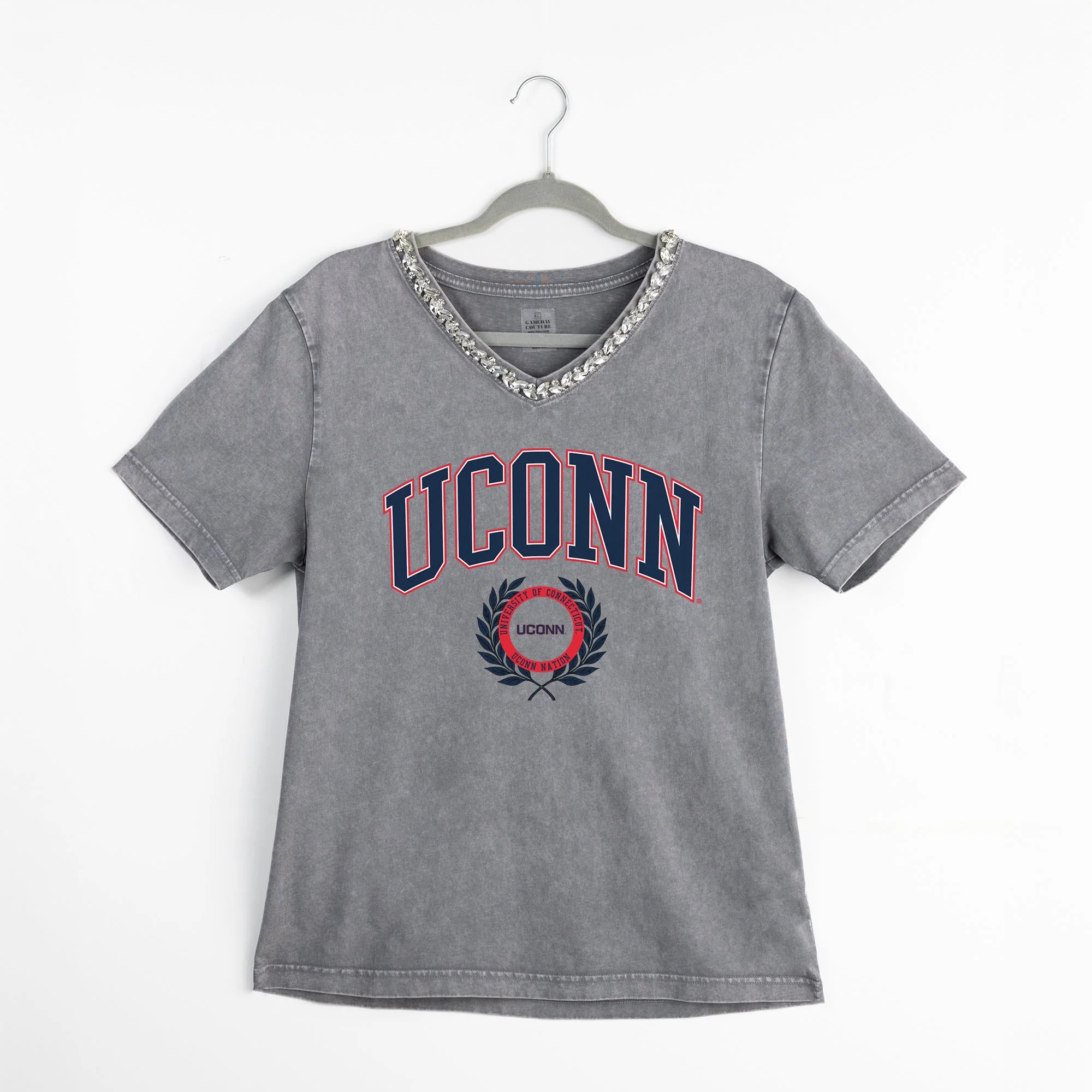 UCONN HUSKIES ICONIC EDGE RHINESTONE TRIM V-NECK TEE - Image 8