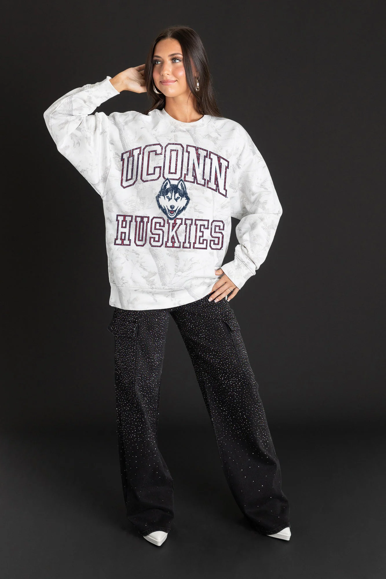 UCONN HUSKIES WHITEOUT PREMIUM DROP SHOULDER CAMO PULLOVER - Image 3