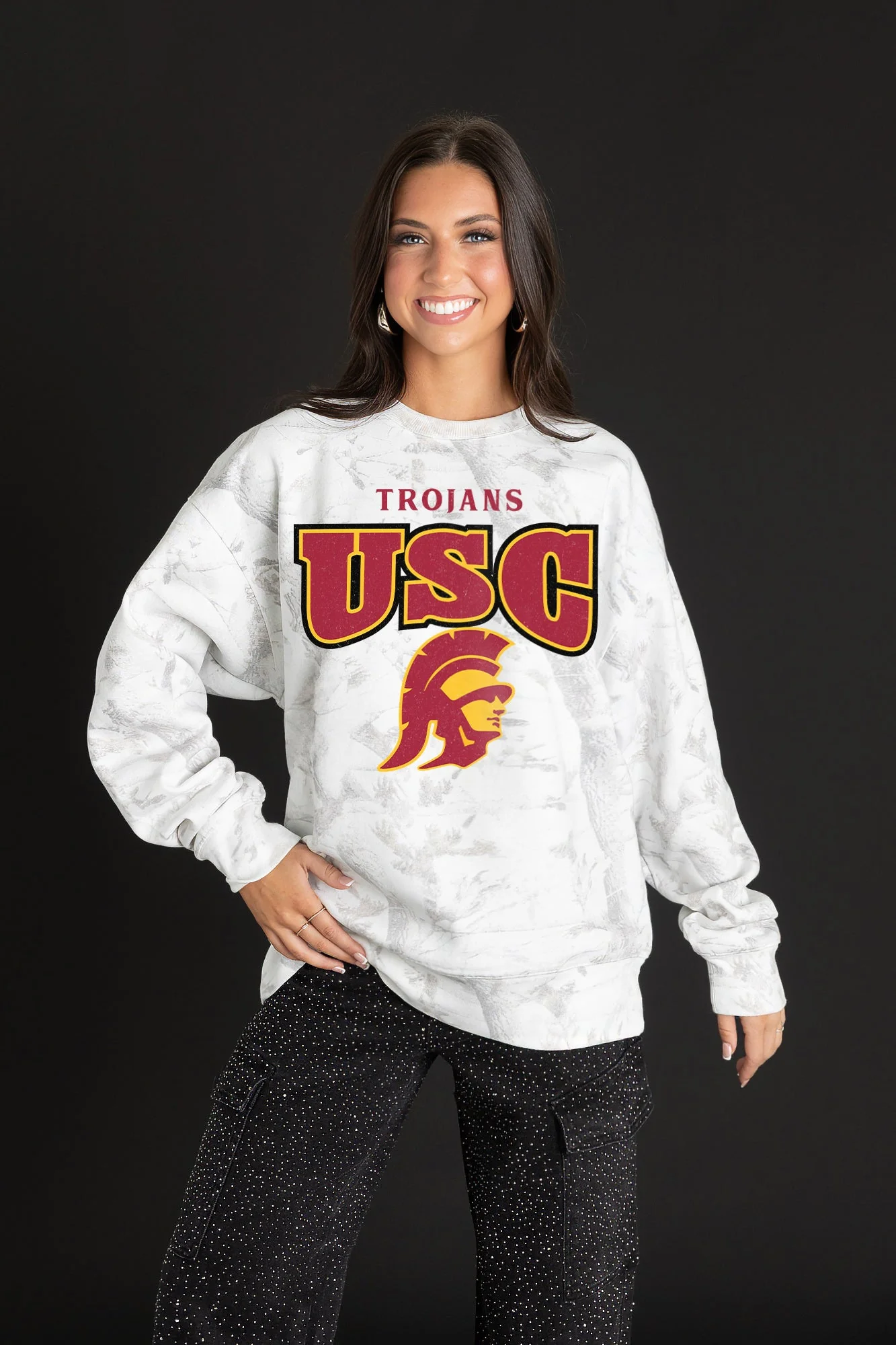 USC TROJANS RALLY READY PREMIUM DROP SHOULDER CAMO PULLOVER