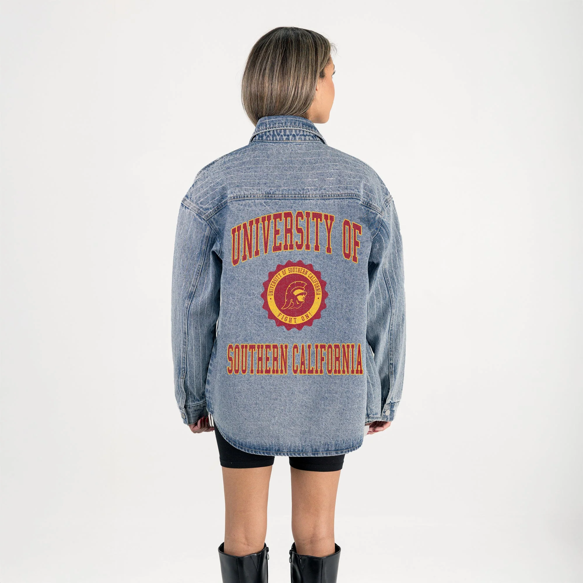USC TROJANS STYLE'S THE LIMIT MICRO-RHINESTONE DENIM OVERSHIRT - Image 7