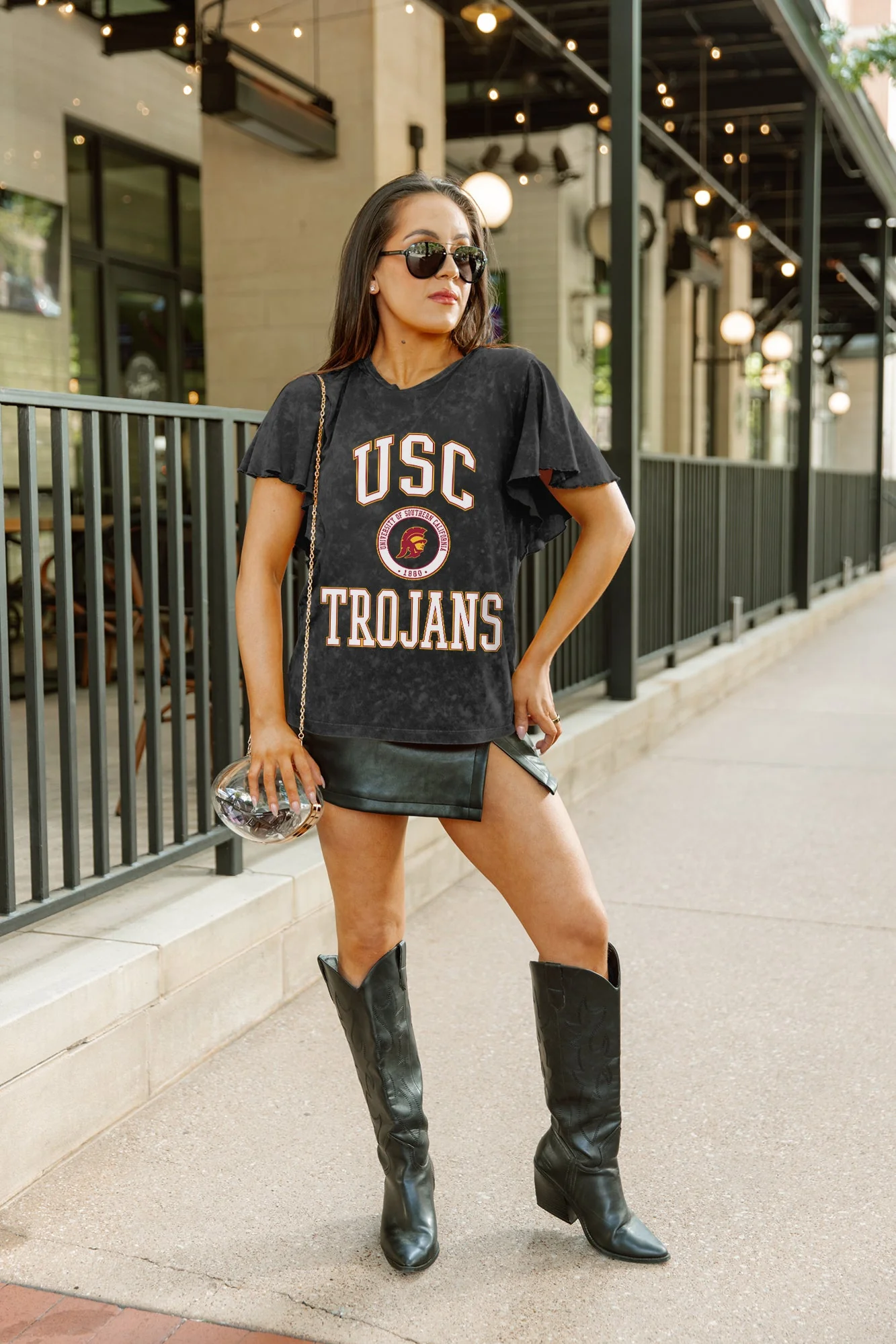 USC TROJANS VICTORY MODE FLUTTER SLEEVE TEE IN BLACK - Image 2