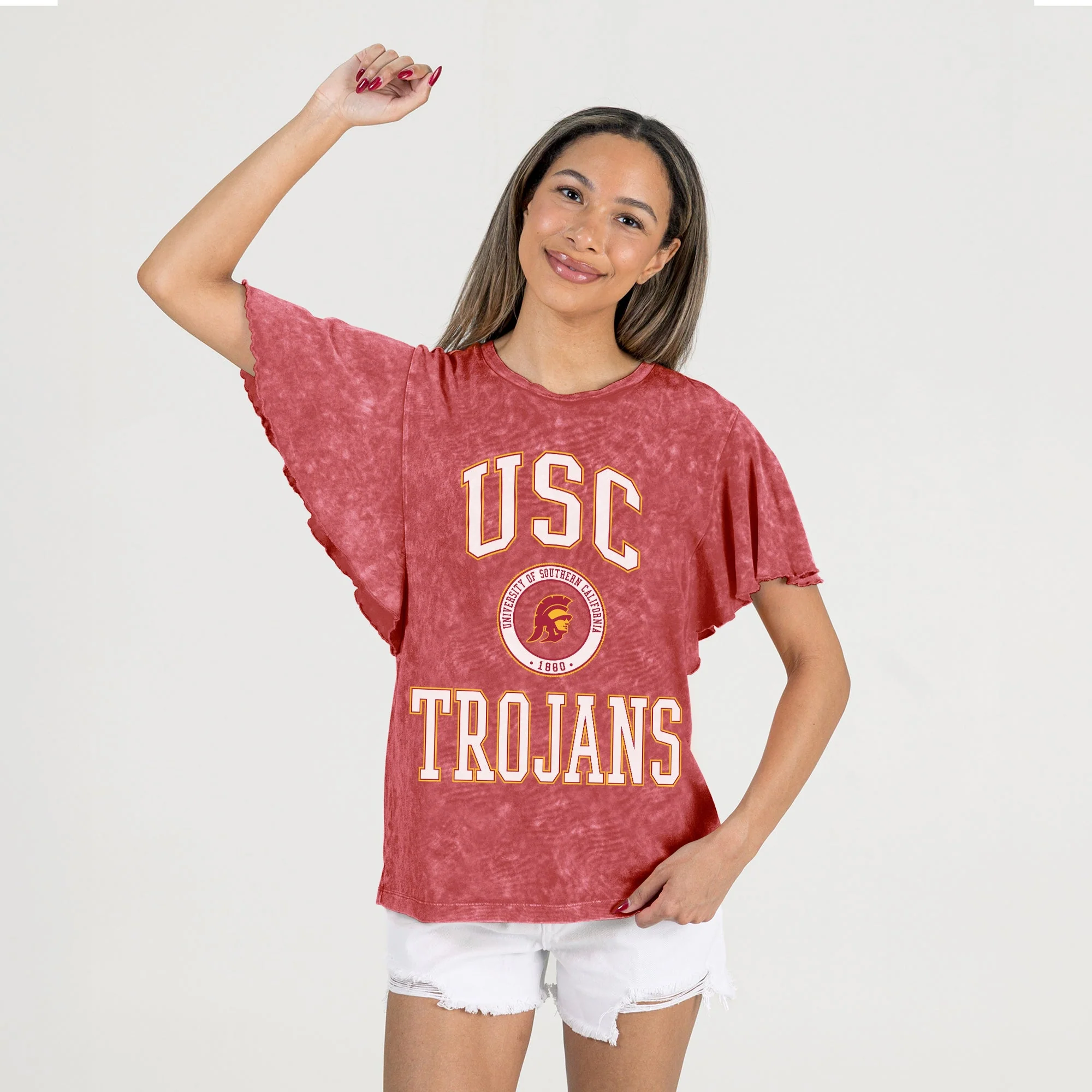USC TROJANS VICTORY MODE FLUTTER SLEEVE TEE IN CRIMSON - Image 4