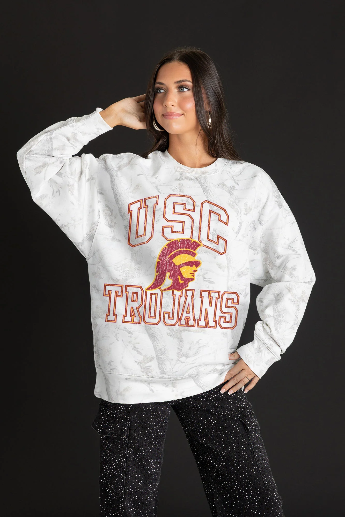 USC TROJANS WHITEOUT PREMIUM DROP SHOULDER CAMO PULLOVER