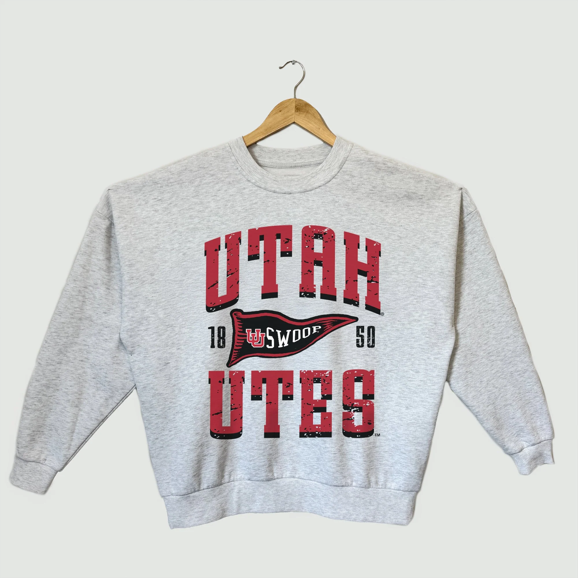 UTAH UTES PENNANT PRIDE PREMIUM FLEECE DROP SHOULDER CREWNECK PULLOVER