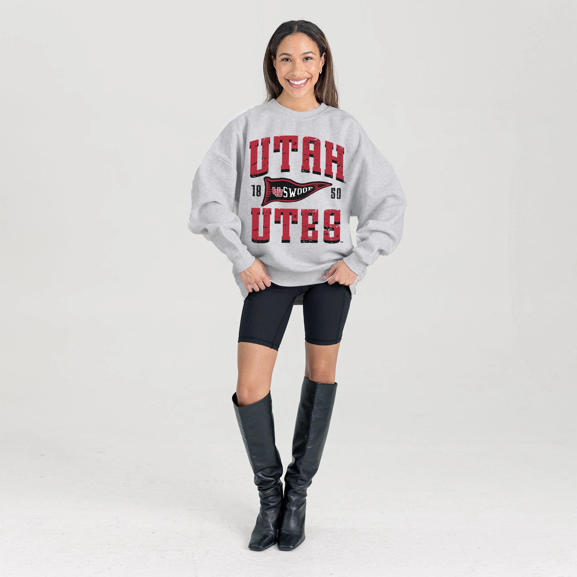 UTAH UTES PENNANT PRIDE PREMIUM FLEECE DROP SHOULDER CREWNECK PULLOVER - Image 6