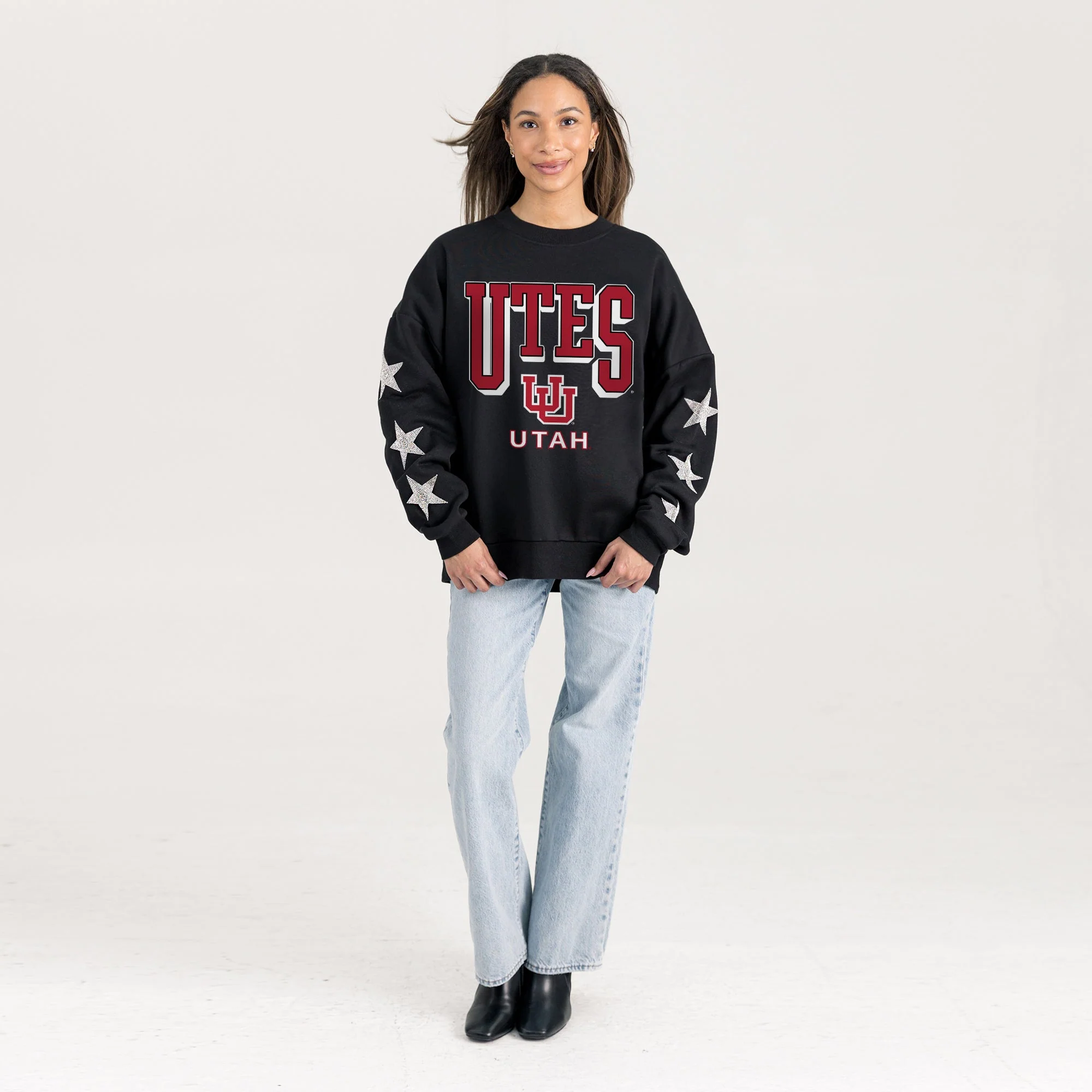 UTAH UTES PURE VICTORY EMBELLISHED STAR SLEEVE CREWNECK PULLOVER - Image 4
