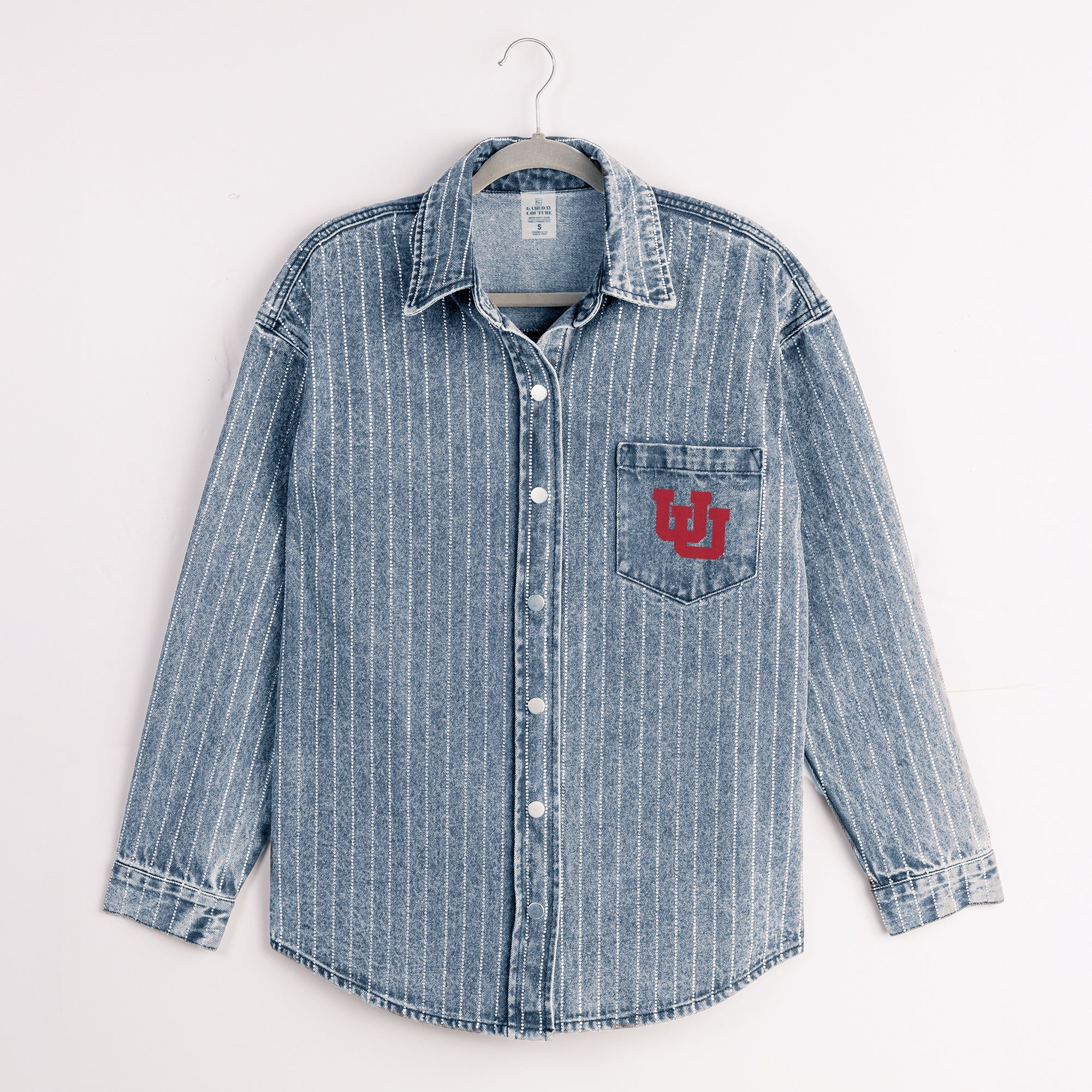 UTAH UTES STYLE'S THE LIMIT MICRO-RHINESTONE DENIM OVERSHIRT - Image 8