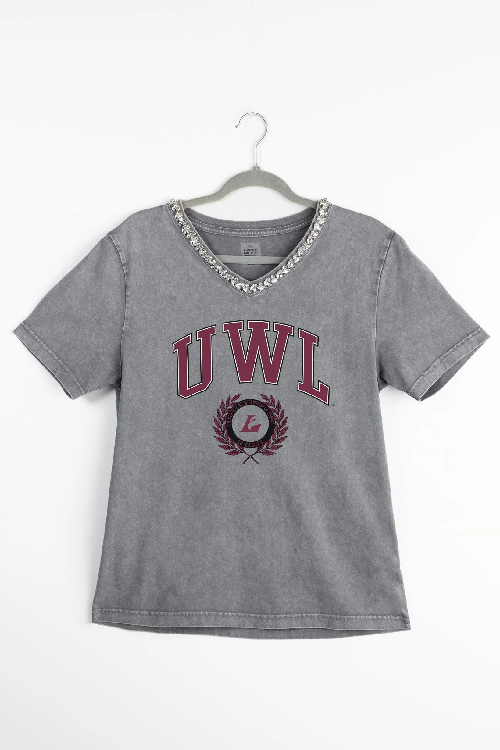 UW LA CROSSE EAGLES ICONIC EDGE RHINESTONE TRIM V-NECK TEE - Image 8