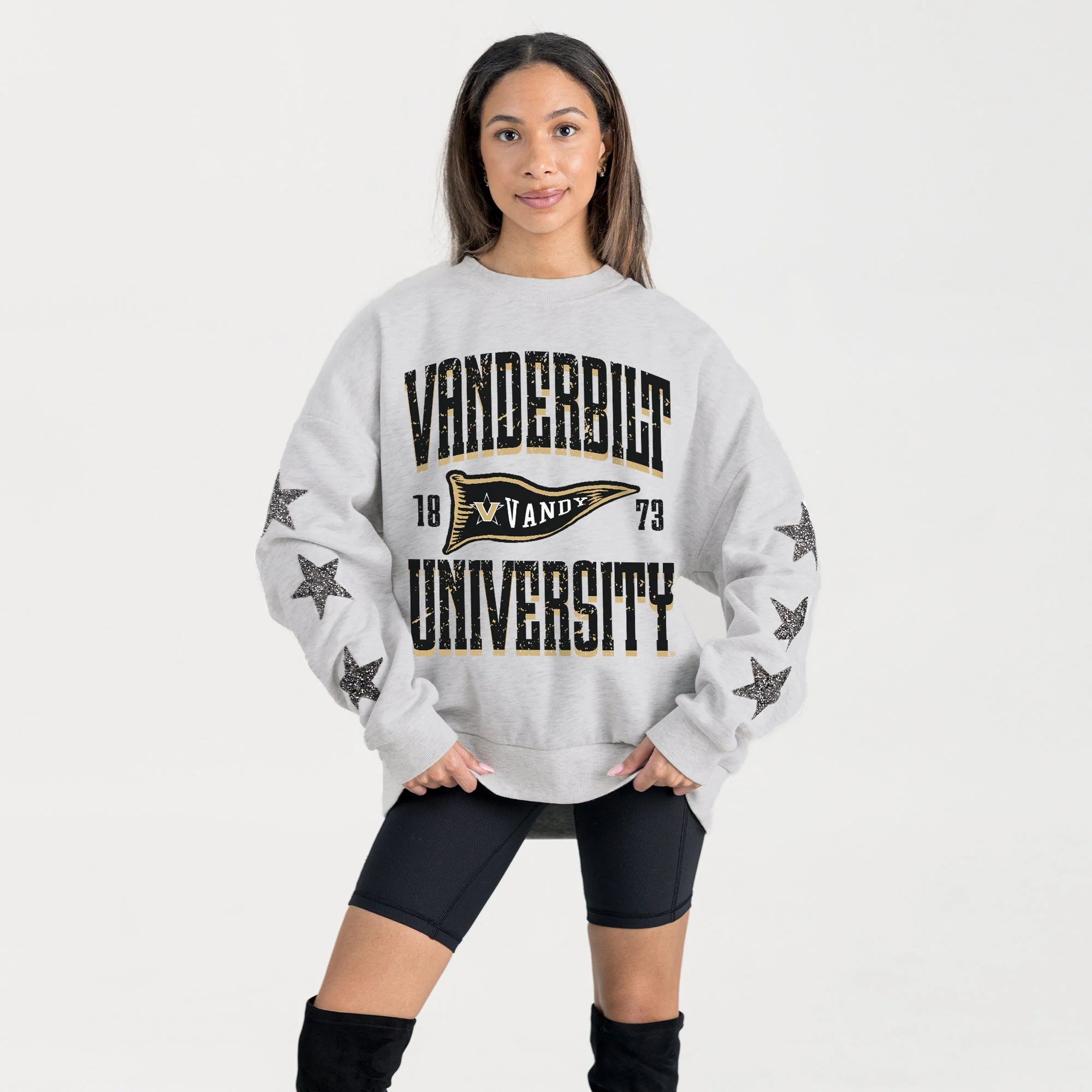 VANDERBILT COMMODORES PENNANT PRIDE EMBELLISHED STAR SLEEVE CREWNECK PULLOVER - Image 3