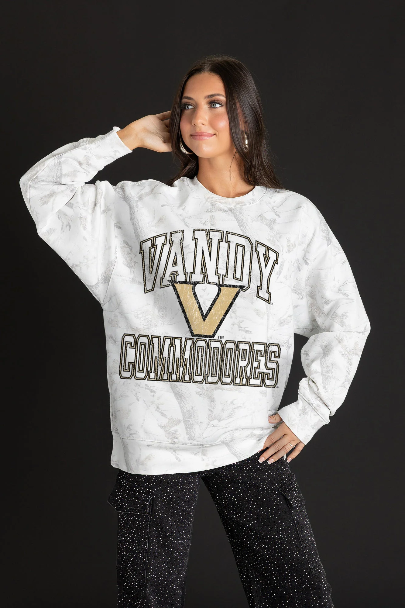 VANDERBILT COMMODORES WHITEOUT PREMIUM DROP SHOULDER CAMO PULLOVER