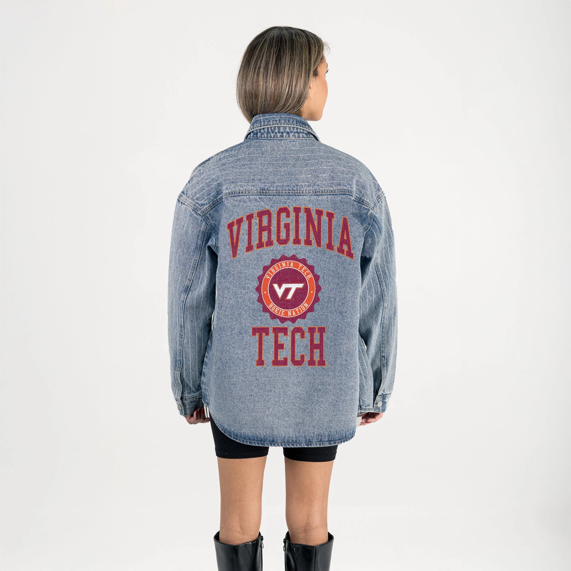 VIRGINIA TECH HOKIES STYLE'S THE LIMIT MICRO-RHINESTONE DENIM OVERSHIRT - Image 7