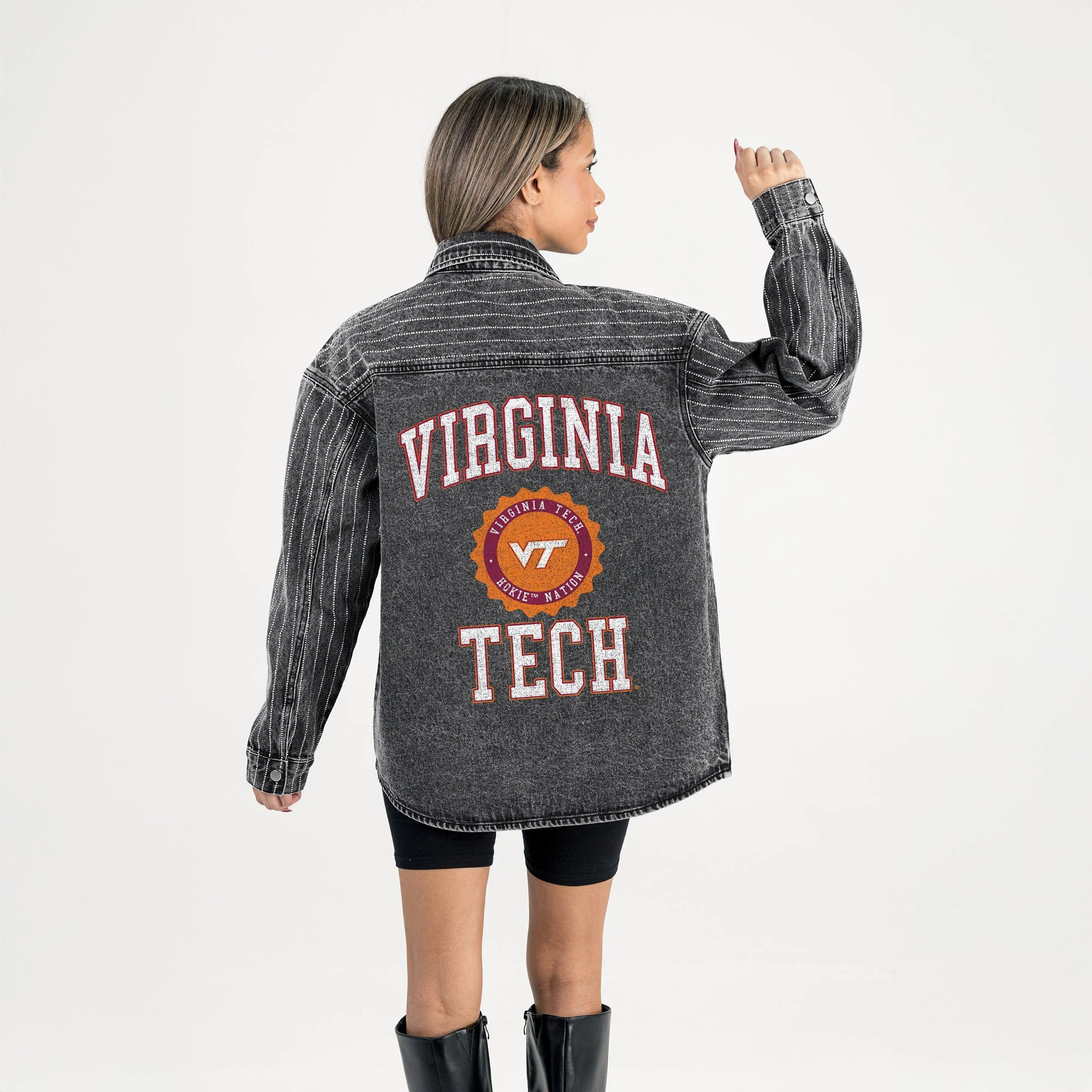 VIRGINIA TECH HOKIES STYLE'S THE LIMIT MICRO-RHINESTONE DENIM OVERSHIRT IN BLACK - Image 7