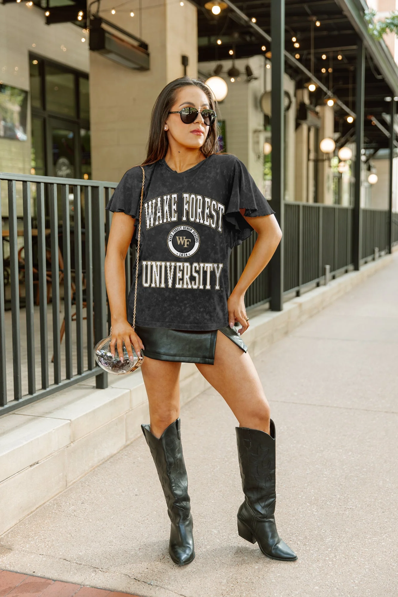 WAKE FOREST DEMON DEACONS VICTORY MODE FLUTTER SLEEVE TEE IN BLACK - Image 2