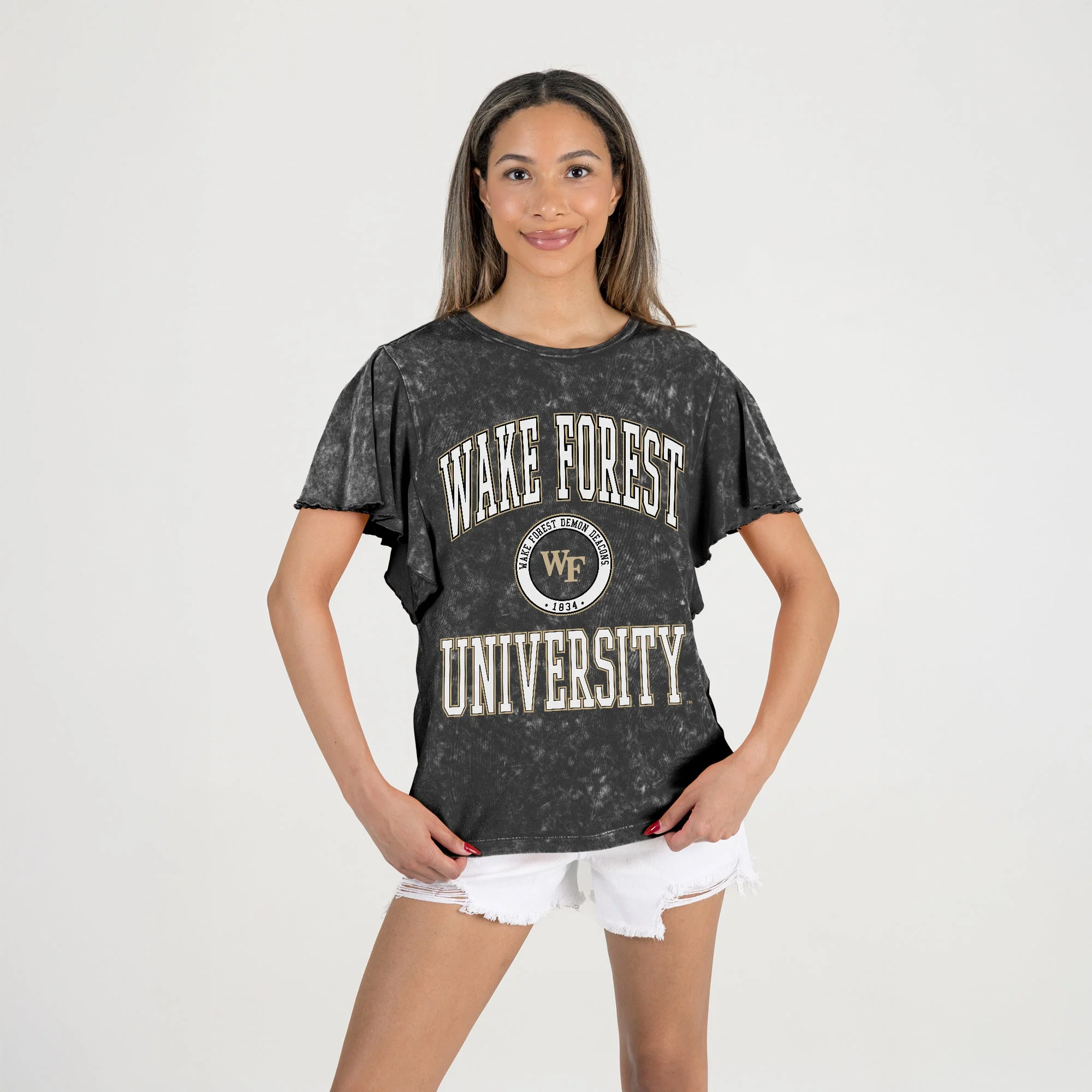 WAKE FOREST DEMON DEACONS VICTORY MODE FLUTTER SLEEVE TEE IN BLACK - Image 5