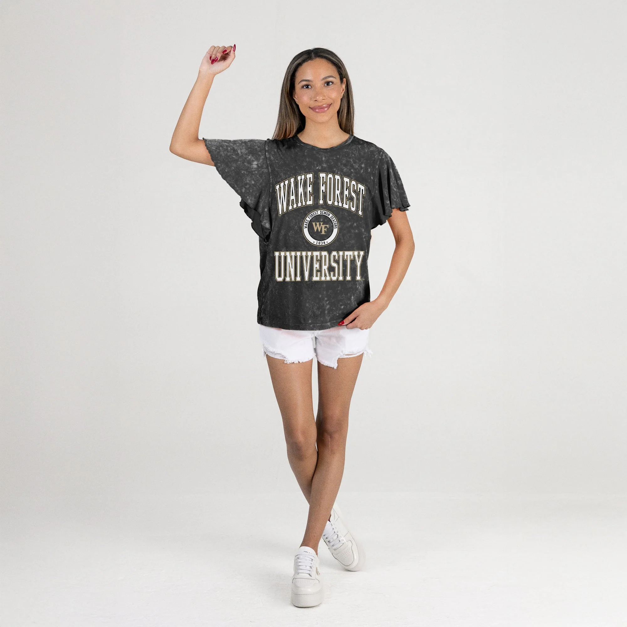 WAKE FOREST DEMON DEACONS VICTORY MODE FLUTTER SLEEVE TEE IN BLACK - Image 6