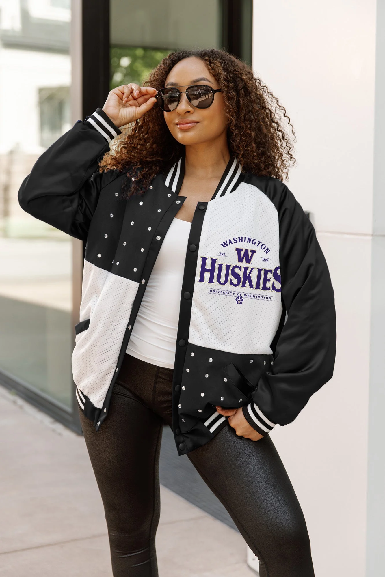 WASHINGTON HUSKIES INNER DRIVE THROWBACK VARSITY BOMBER JACKET