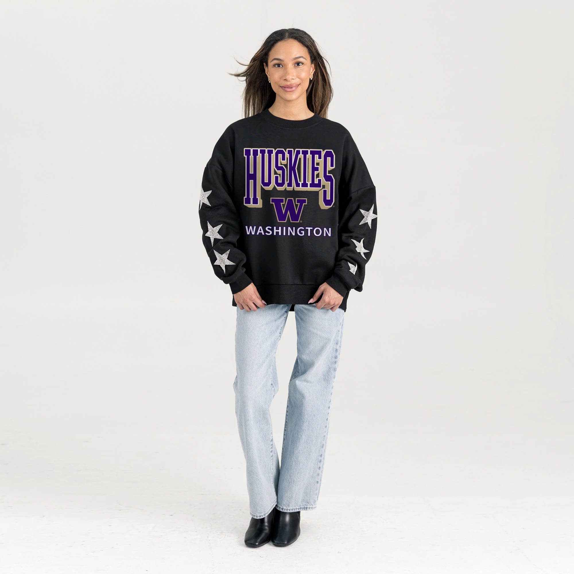 WASHINGTON HUSKIES PURE VICTORY EMBELLISHED STAR SLEEVE CREWNECK PULLOVER - Image 4