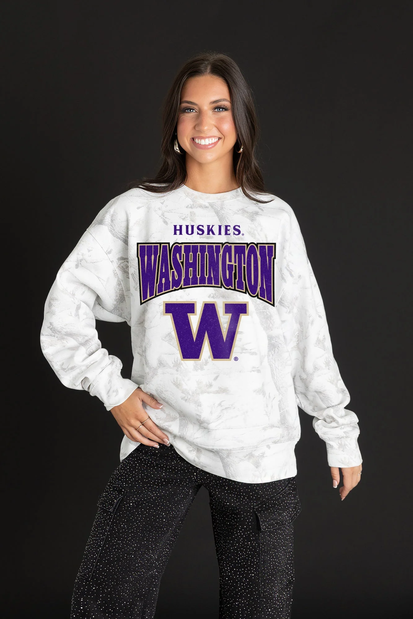 WASHINGTON HUSKIES RALLY READY PREMIUM DROP SHOULDER CAMO PULLOVER