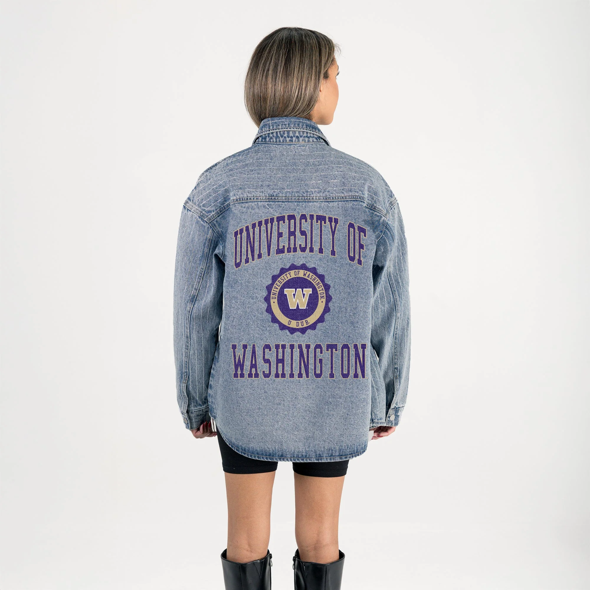 WASHINGTON HUSKIES STYLE'S THE LIMIT MICRO-RHINESTONE DENIM OVERSHIRT - Image 7