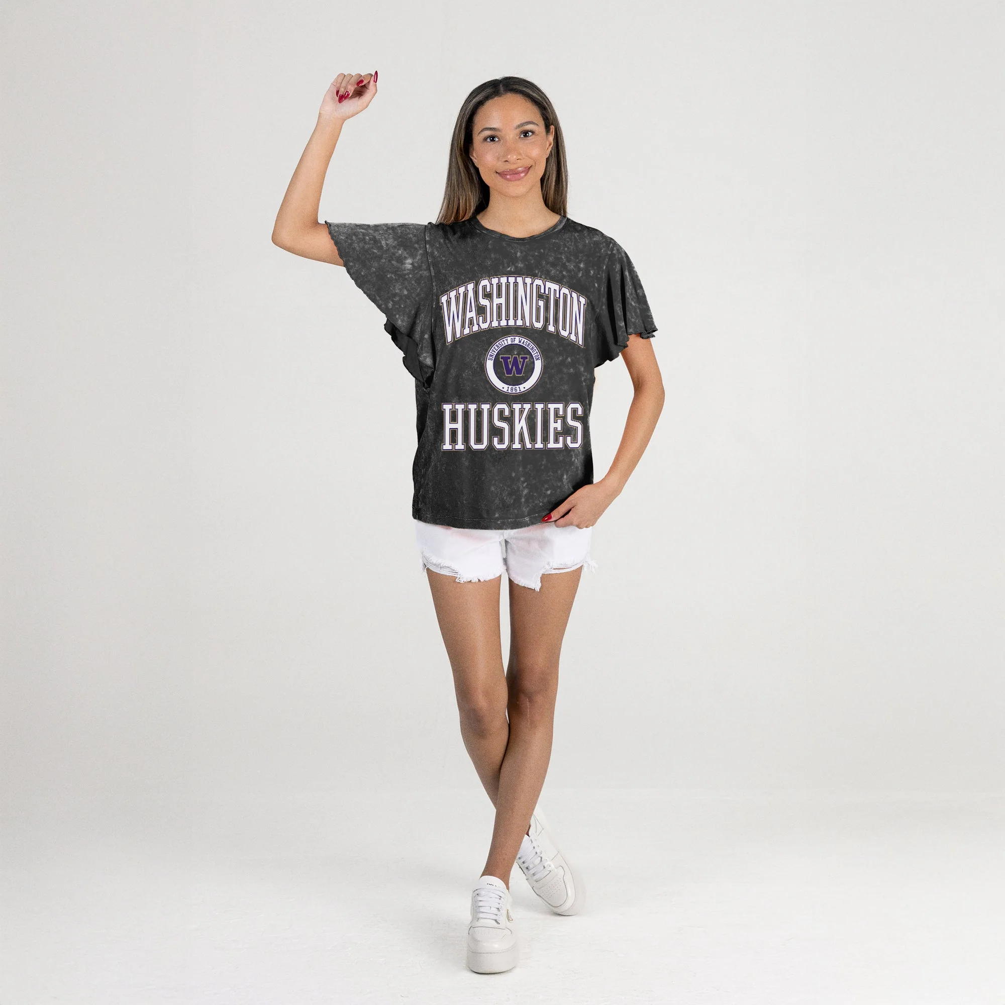 WASHINGTON HUSKIES VICTORY MODE FLUTTER SLEEVE TEE IN BLACK - Image 6