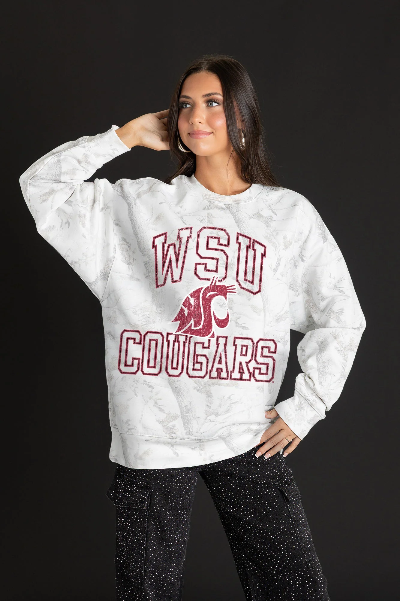 WASHINGTON STATE COUGARS WHITEOUT PREMIUM DROP SHOULDER CAMO PULLOVER