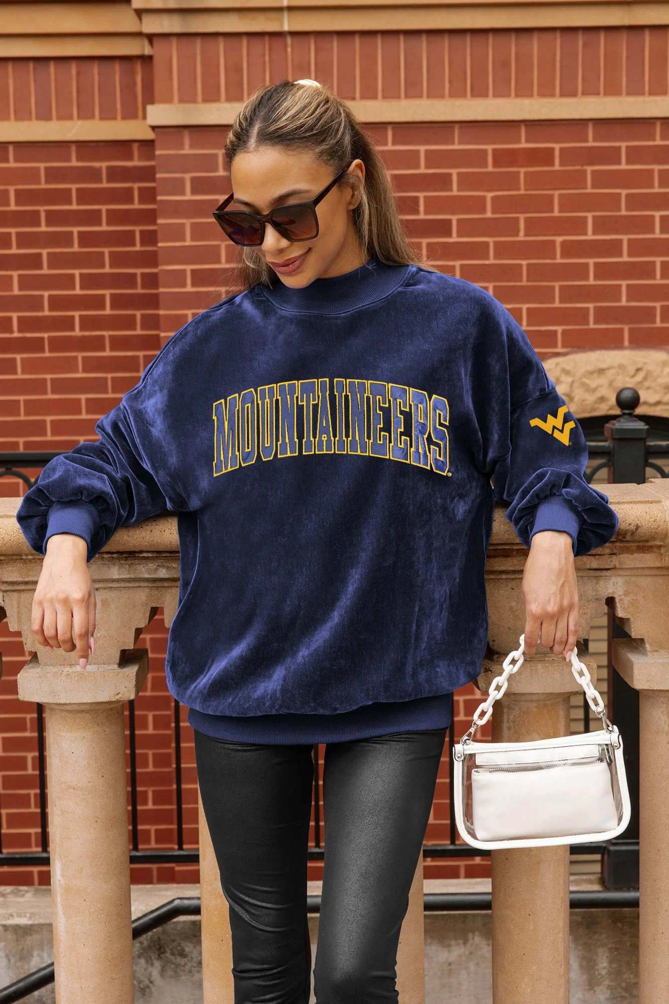 WEST VIRGINIA MOUNTAINEERS MAKE A MOVE MOCK NECK CHENILLE PULLOVER - Image 2