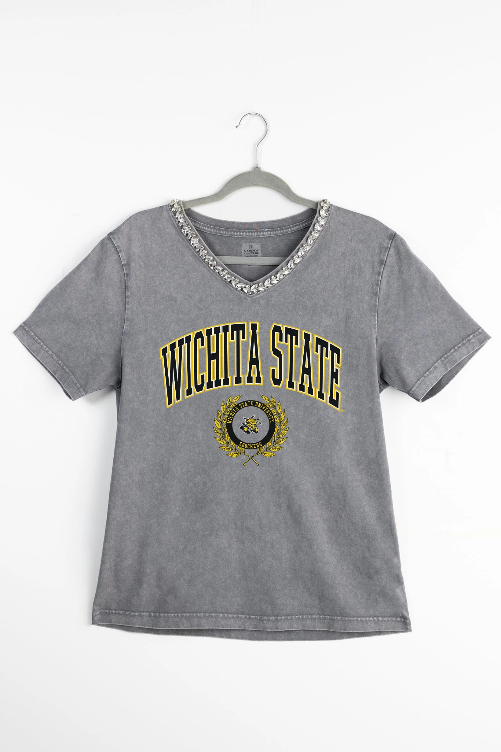 WICHITA STATE SHOCKERS ICONIC EDGE RHINESTONE TRIM V-NECK TEE - Image 8