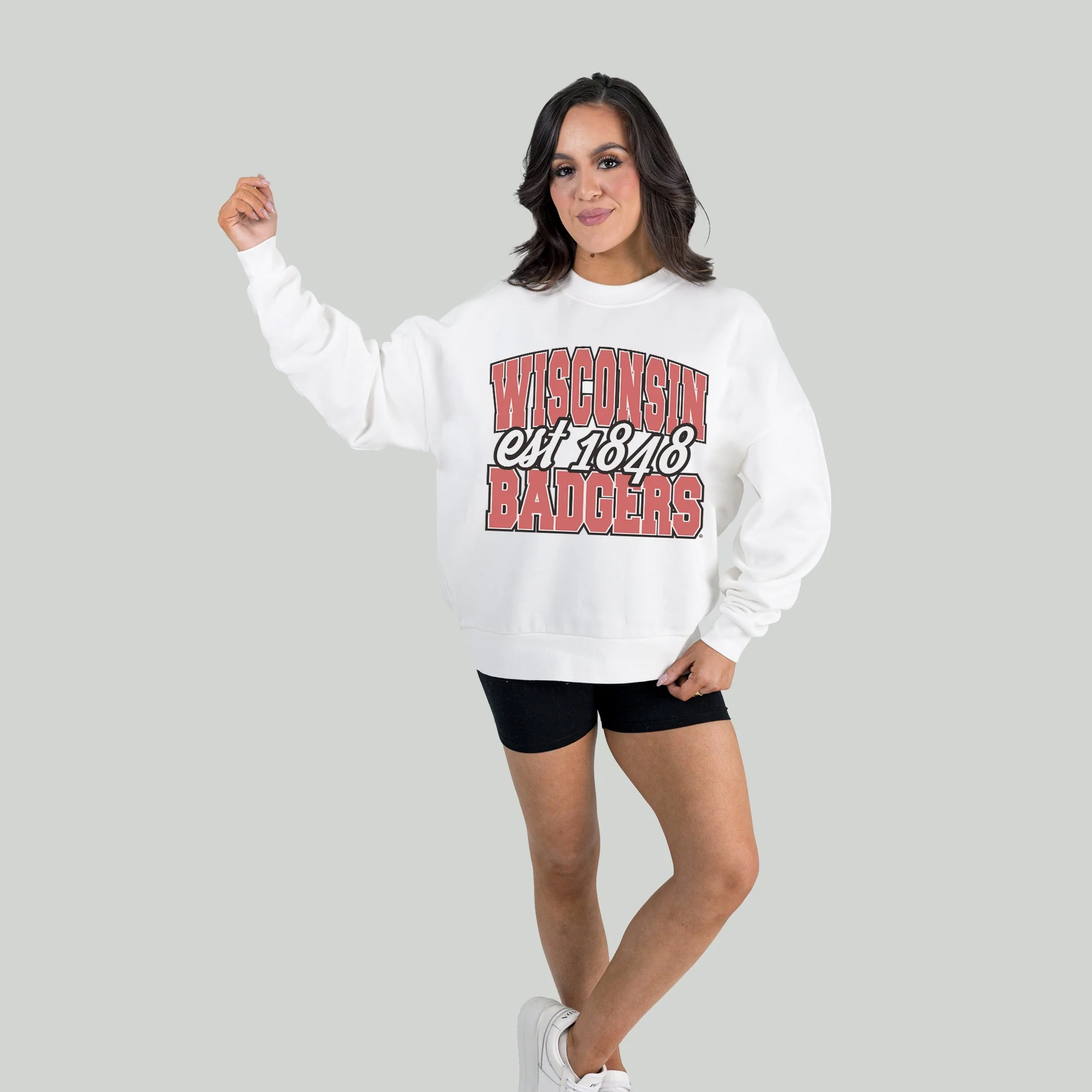 WISCONSIN BADGERS FADED FORMATION PREMIUM FLEECE DROP SHOULDER CREWNECK PULLOVER - Image 4
