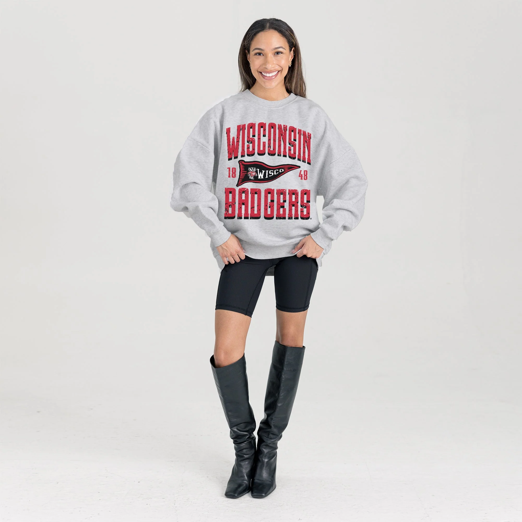 WISCONSIN BADGERS PENNANT PRIDE PREMIUM FLEECE DROP SHOULDER CREWNECK PULLOVER - Image 6