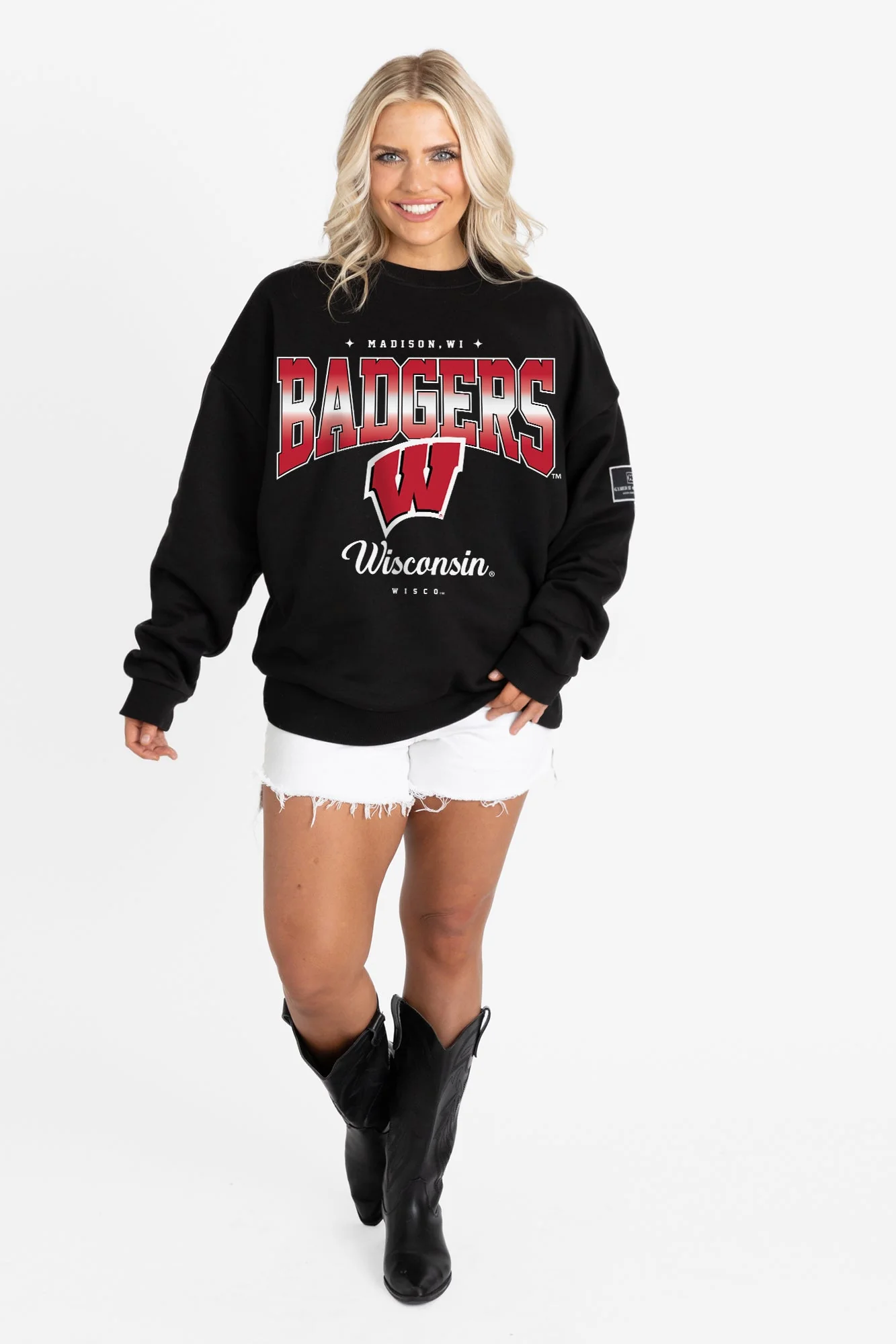WISCONSIN BADGERS POWERHOUSE PLAY BLACK LABEL PREMIUM FLEECE CREW SWEATSHIRT - Image 5