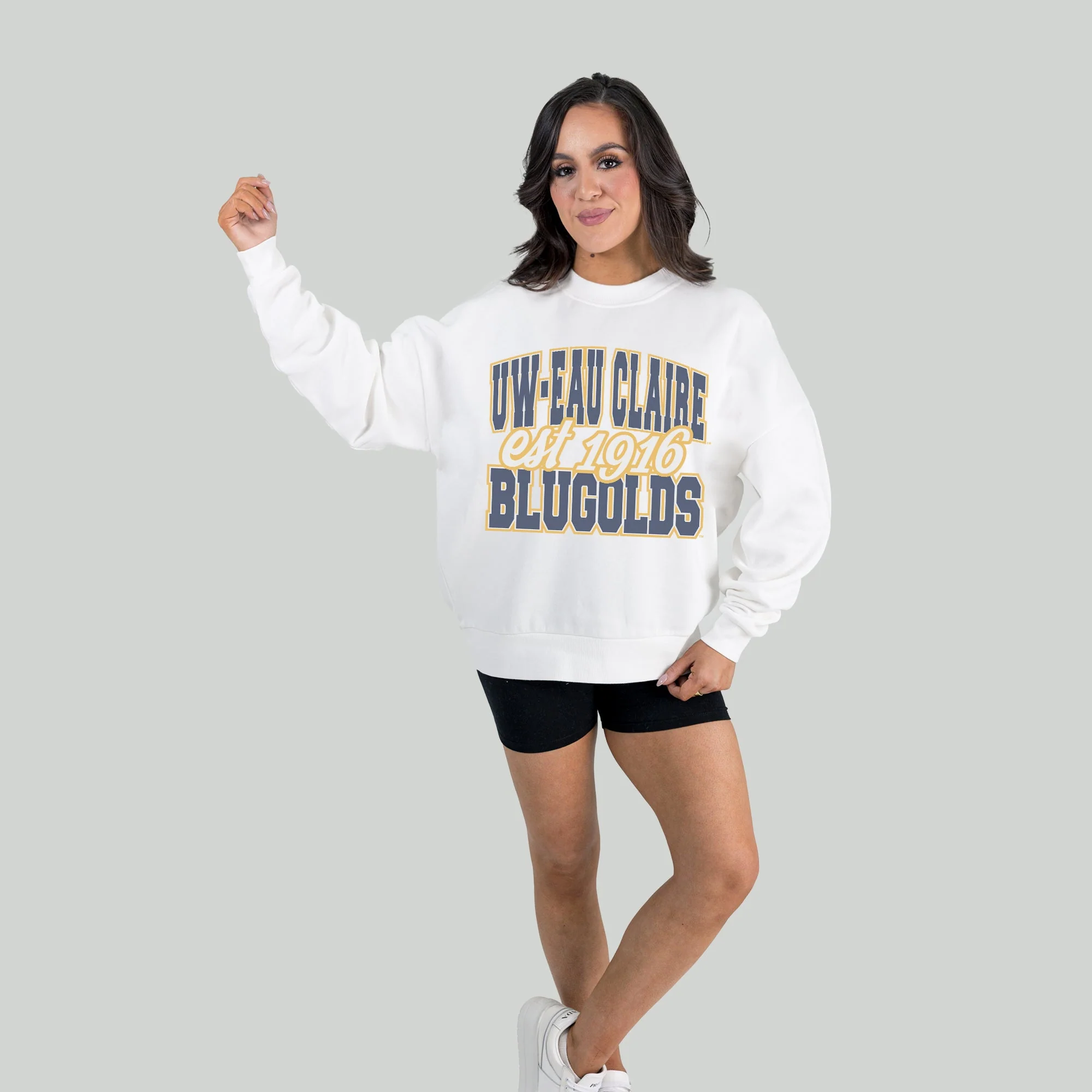 WISCONSIN-EAU CLAIRE BLUGOLDS FADED FORMATION PREMIUM FLEECE DROP SHOULDER CREWNECK PULLOVER - Image 4
