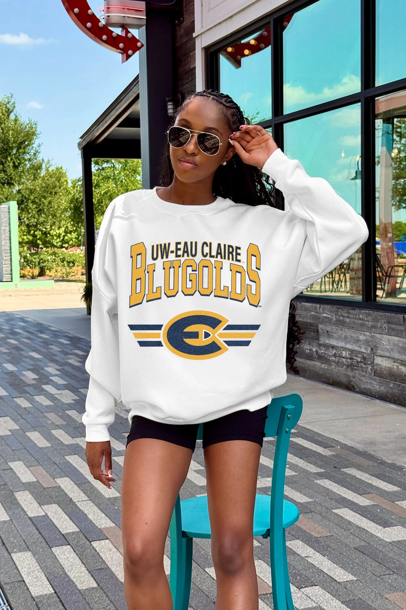 WISCONSIN-EAU CLAIRE BLUGOLDS SWIFT STRIKE PREMIUM FLEECE DROP SHOULDER CREWNECK PULLOVER - Image 2