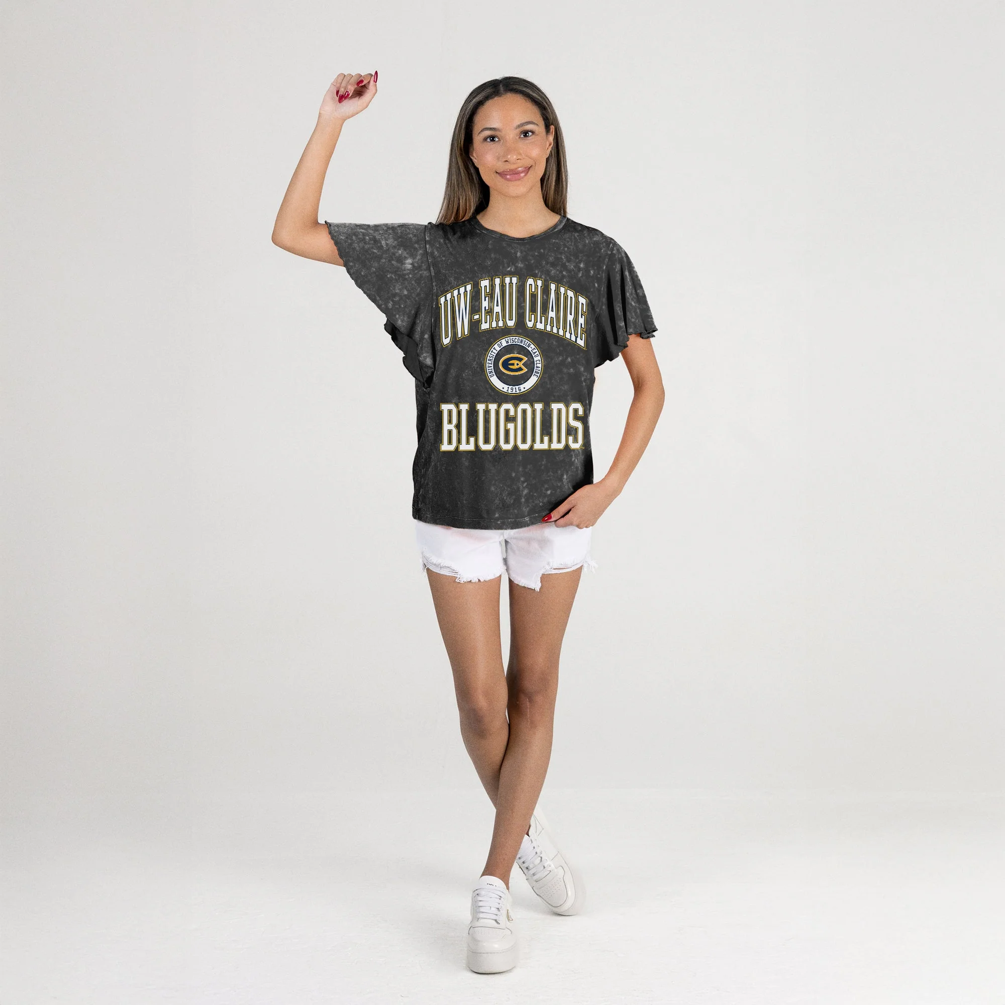WISCONSIN-EAU CLAIRE BLUGOLDS VICTORY MODE FLUTTER SLEEVE TEE IN BLACK - Image 6
