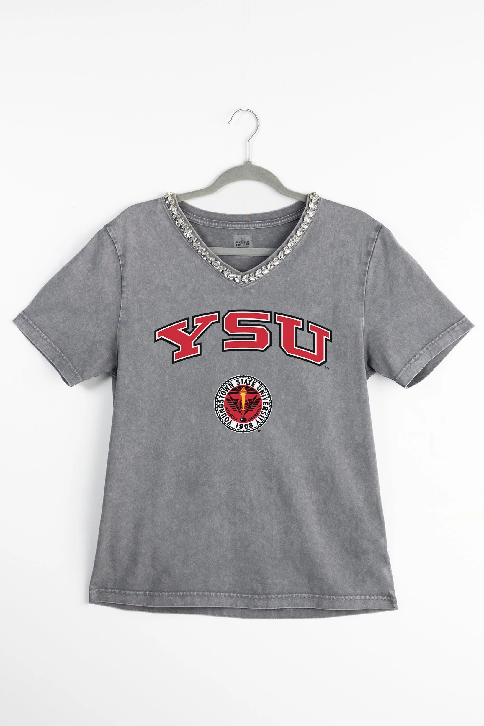 YOUNGSTOWN STATE PENGUINS ICONIC EDGE RHINESTONE TRIM V-NECK TEE - Image 8