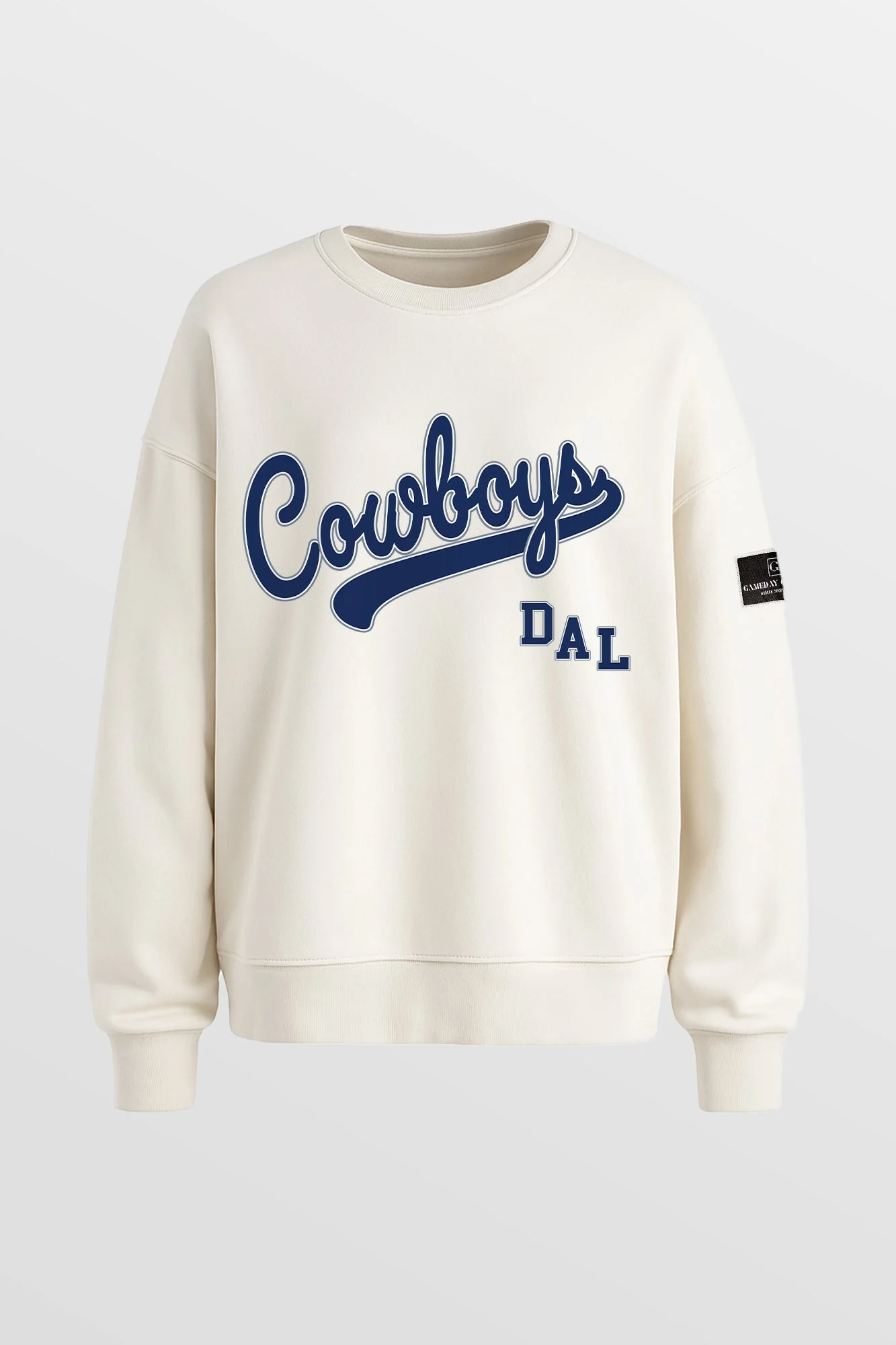 DALLAS COWBOYS CLUTCH MOVE BLACK LABEL PREMIUM FLEECE CREW SWEATSHIRT BY RANDI MAHOMES