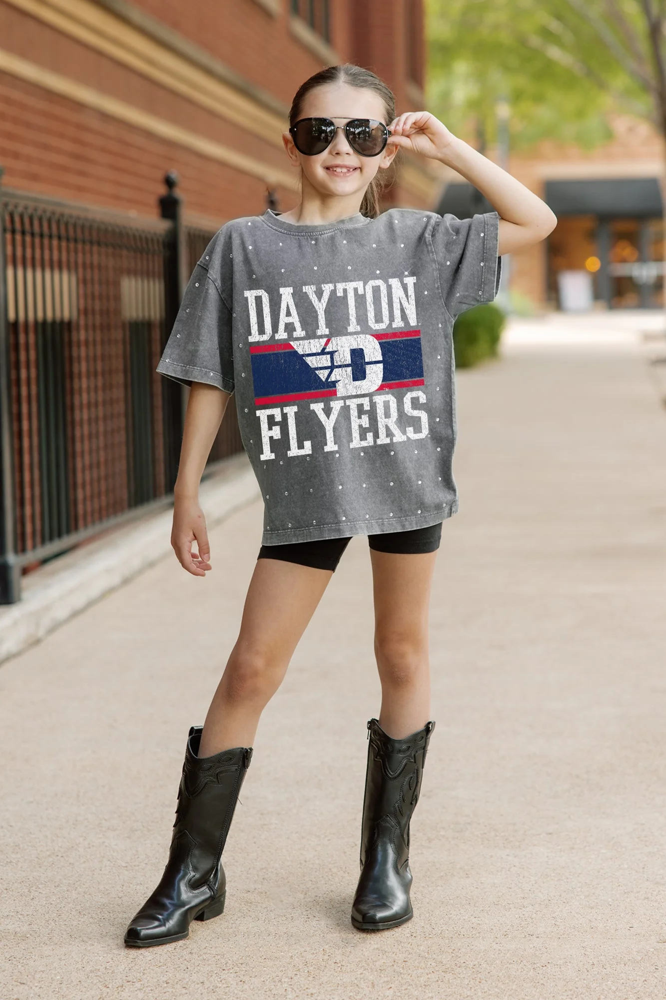 DAYTON FLYERS ON THE BALL KIDS MINI RHINESTONE OVERSIZED TEE - Image 2