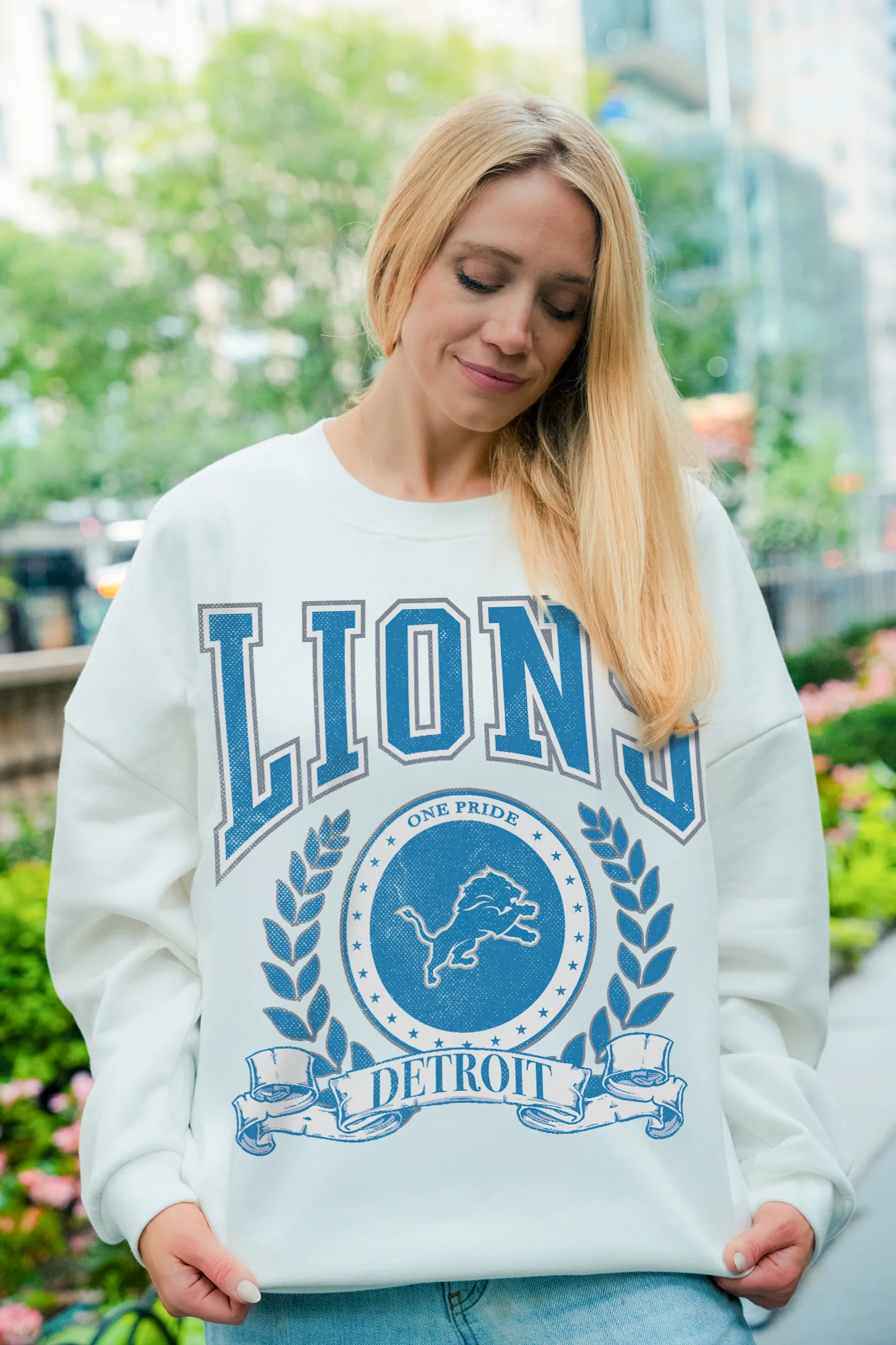 DETROIT LIONS STAY COOL PREMIUM FLEECE CREWNECK PULLOVER - Image 2