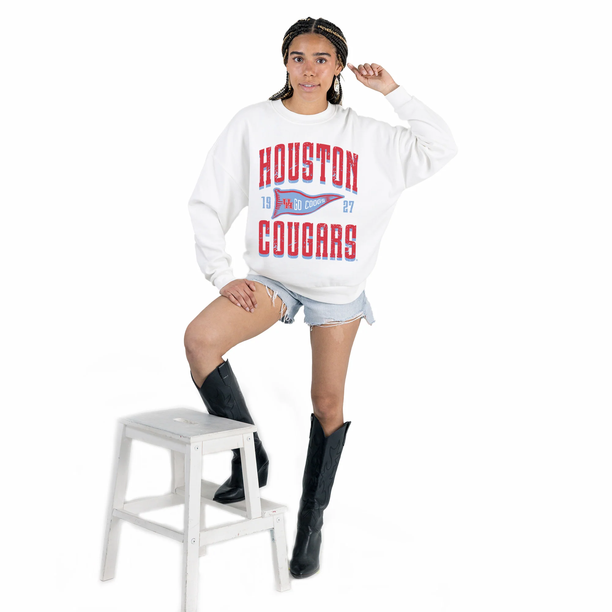 HOUSTON COUGARS BLUE LEGACY PREMIUM FLEECE CREWNECK PULLOVER - Image 3